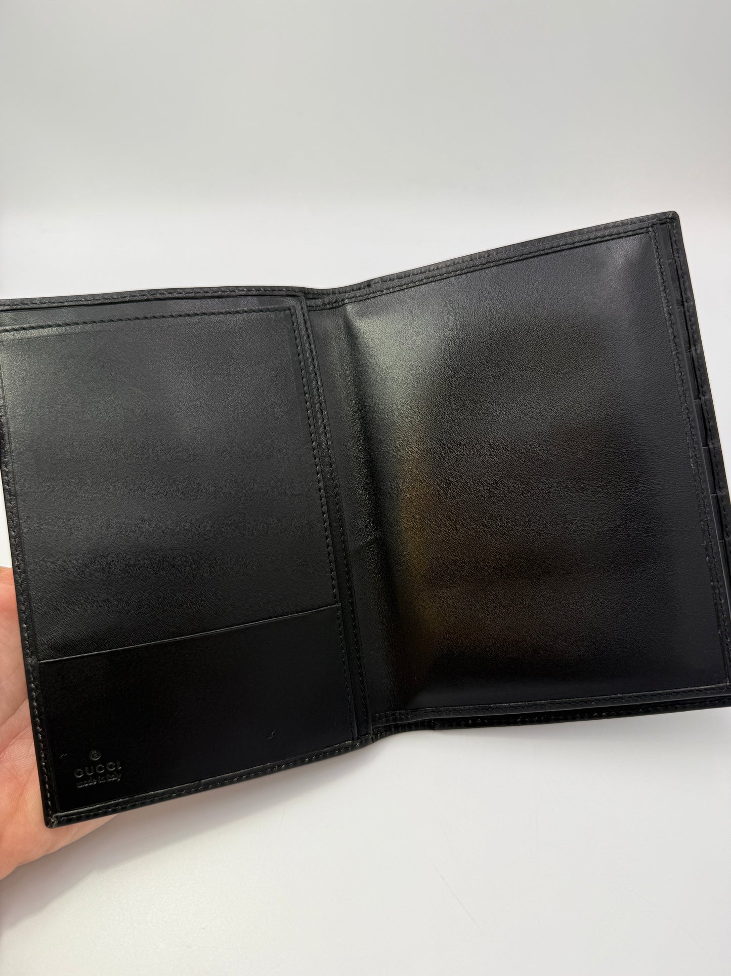 Gucci Black Guccissima Canvas Passport Holder Wallet