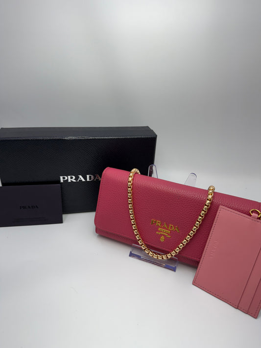 Prada Pink Pebbled Leather Long Wallet with Card Holder