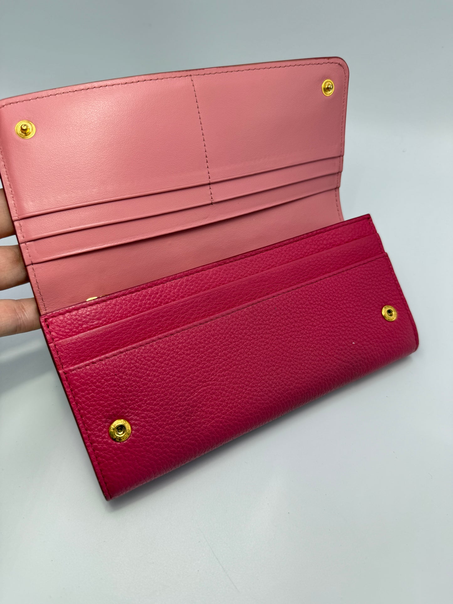 Prada Pink Pebbled Leather Long Wallet with Card Holder