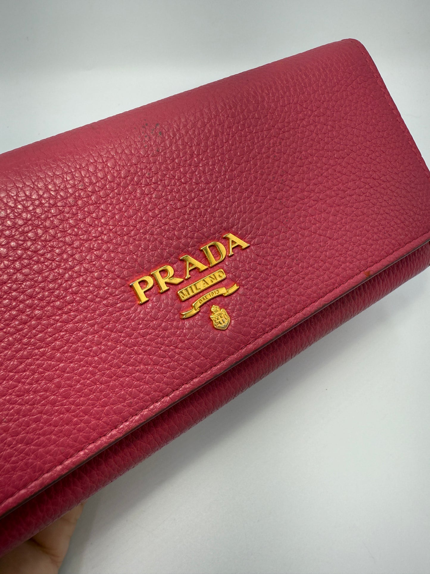 Prada Pink Pebbled Leather Long Wallet with Card Holder