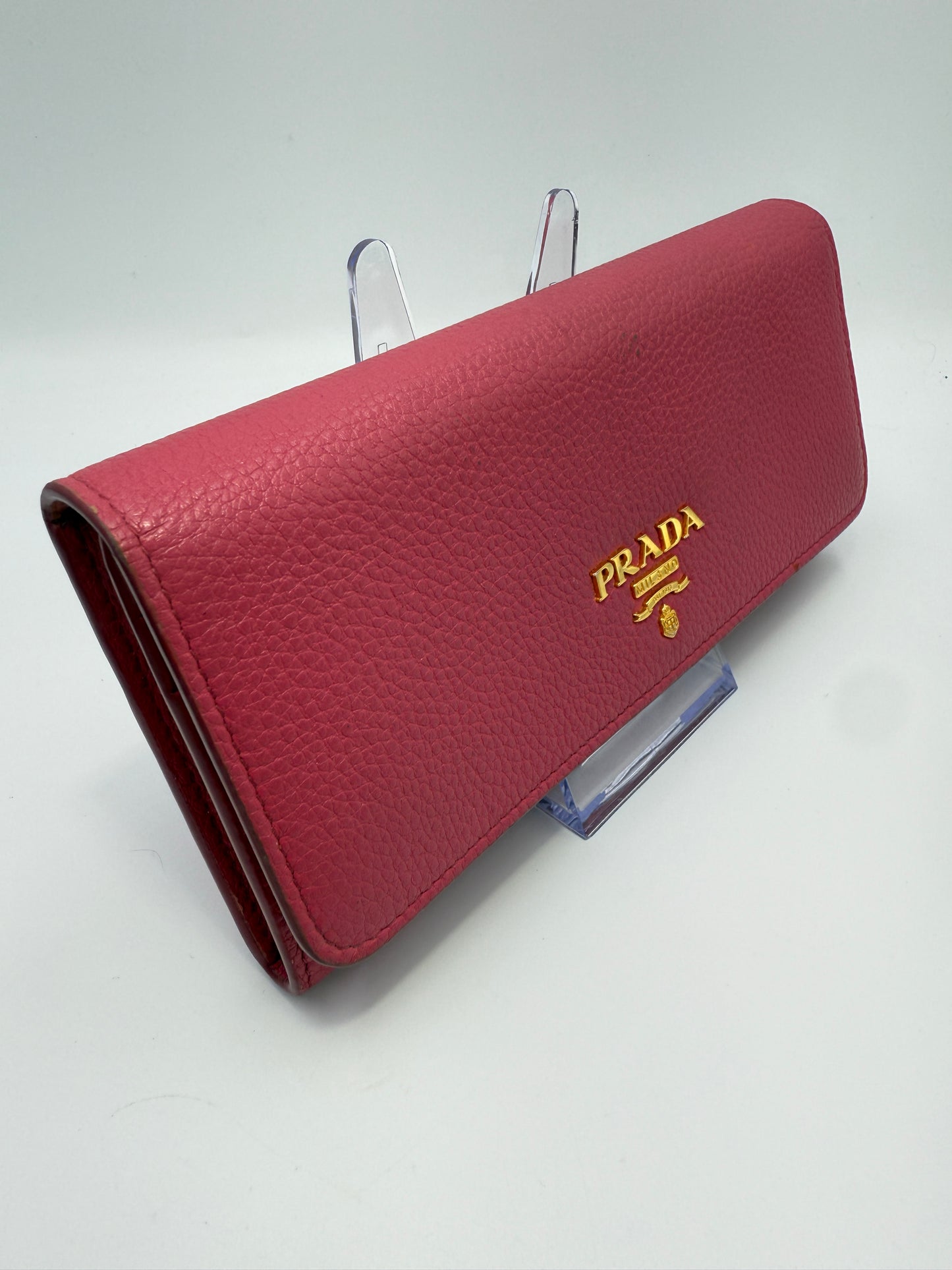 Prada Pink Pebbled Leather Long Wallet with Card Holder