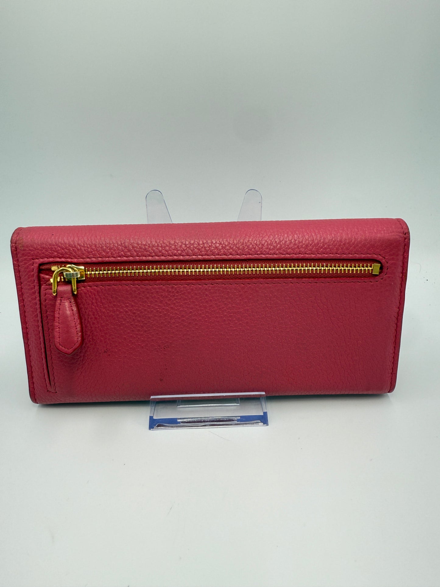 Prada Pink Pebbled Leather Long Wallet with Card Holder