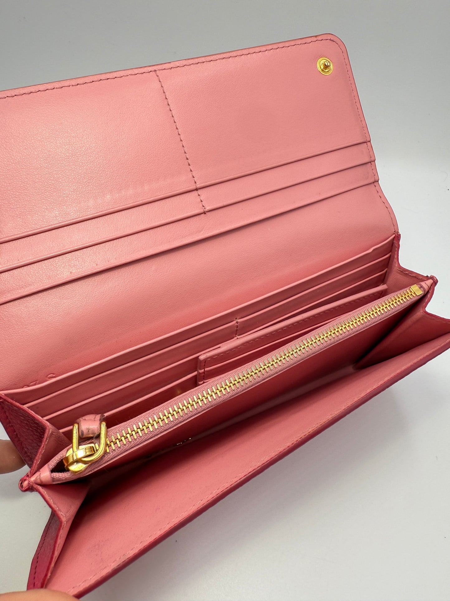 Prada Pink Pebbled Leather Long Wallet with Card Holder
