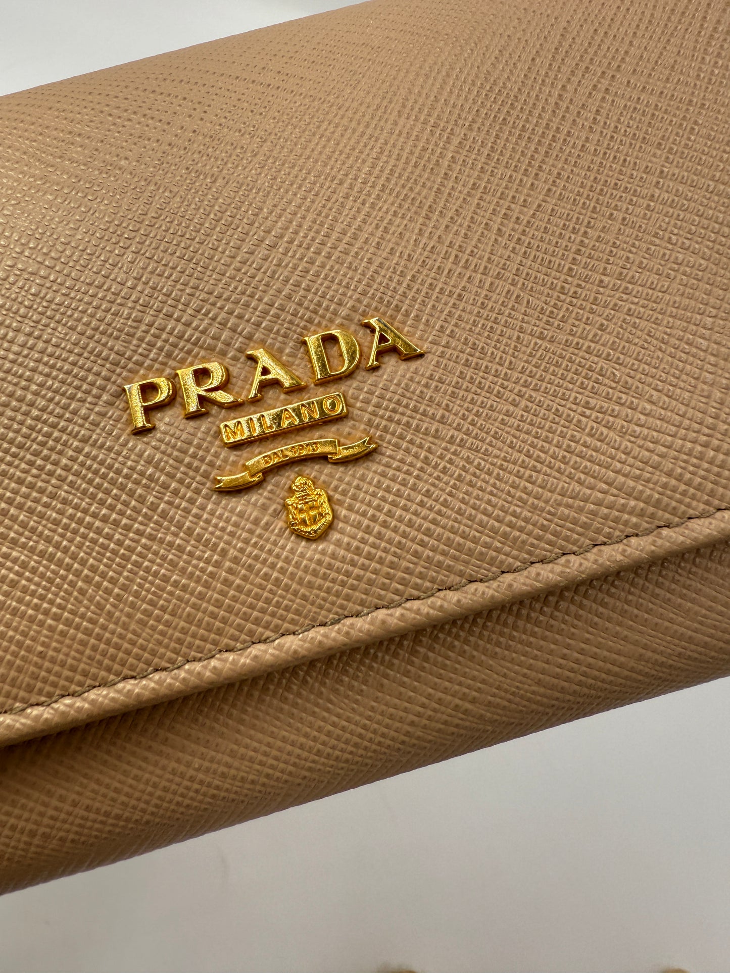Prada Beige Saffiano Leather Long Wallet with Card Case and Box