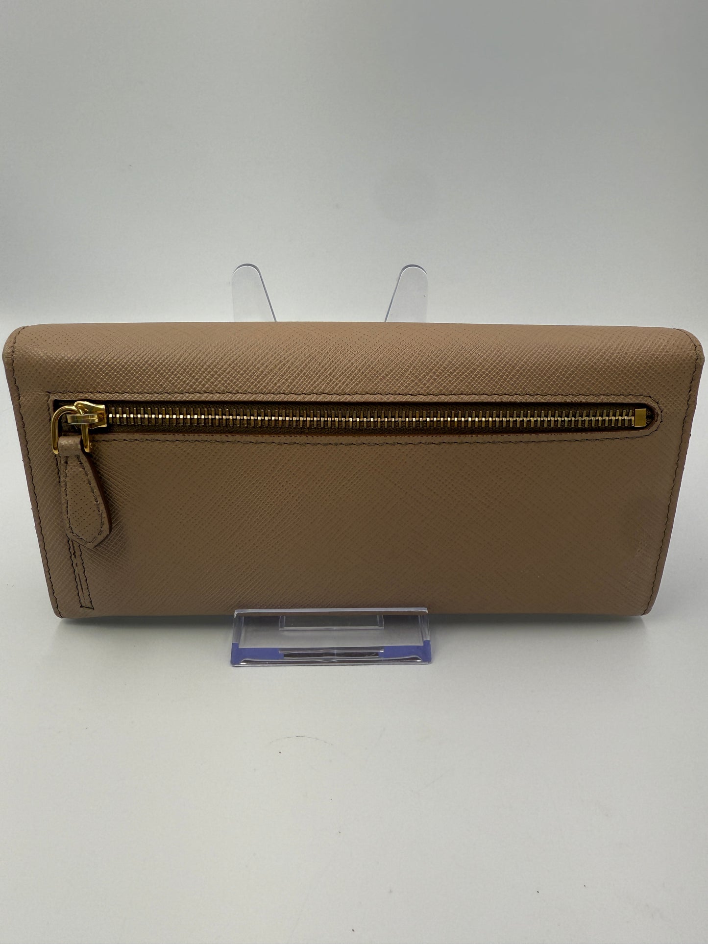 Prada Beige Saffiano Leather Long Wallet with Card Case and Box