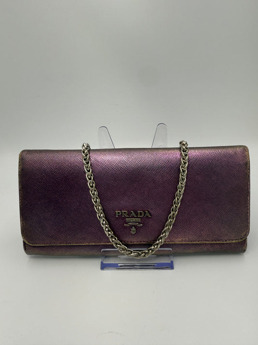 Prada Purple Iridescent Saffiano Leather Long Wallet