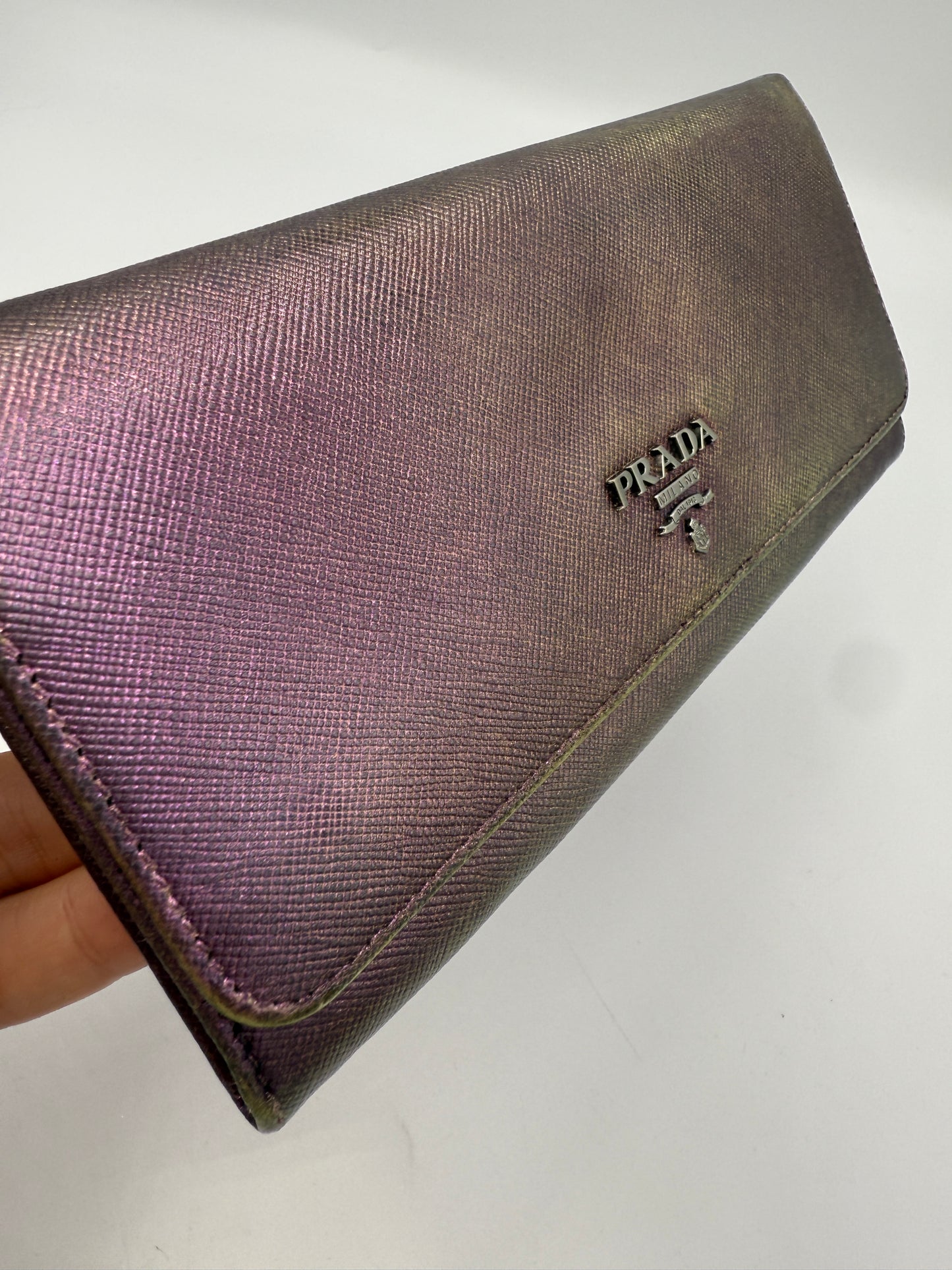 Prada Purple Iridescent Saffiano Leather Long Wallet
