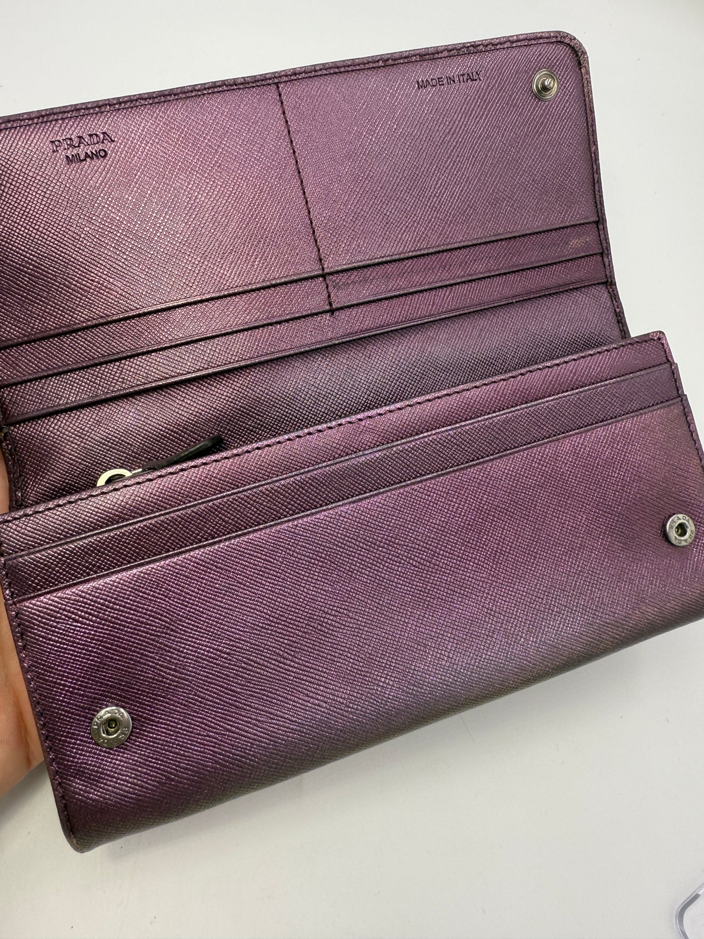 Prada Purple Iridescent Saffiano Leather Long Wallet