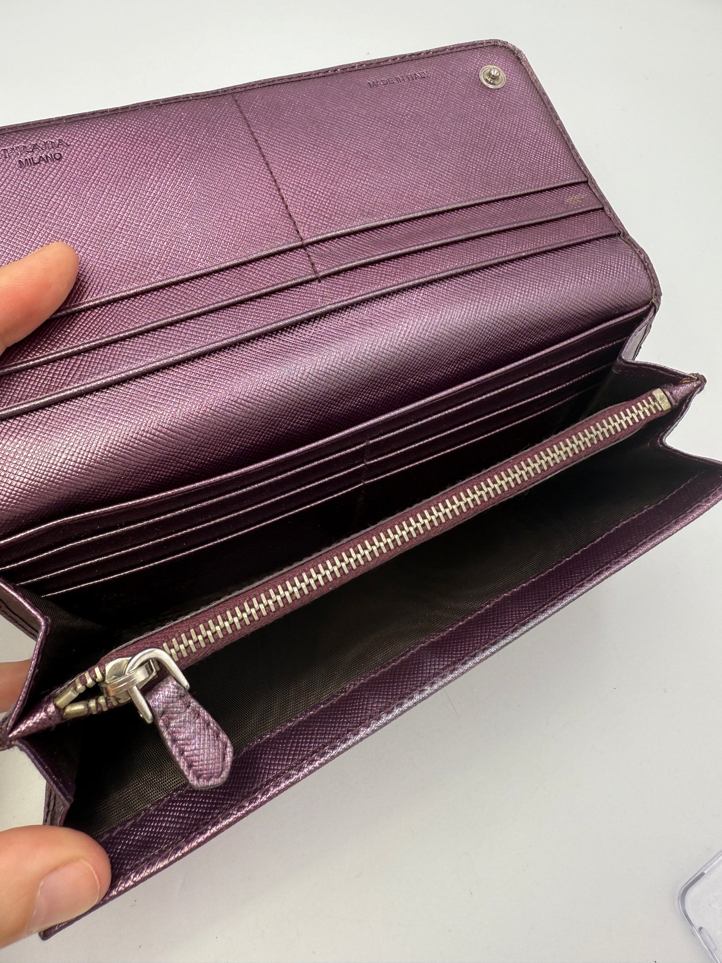 Prada Purple Iridescent Saffiano Leather Long Wallet