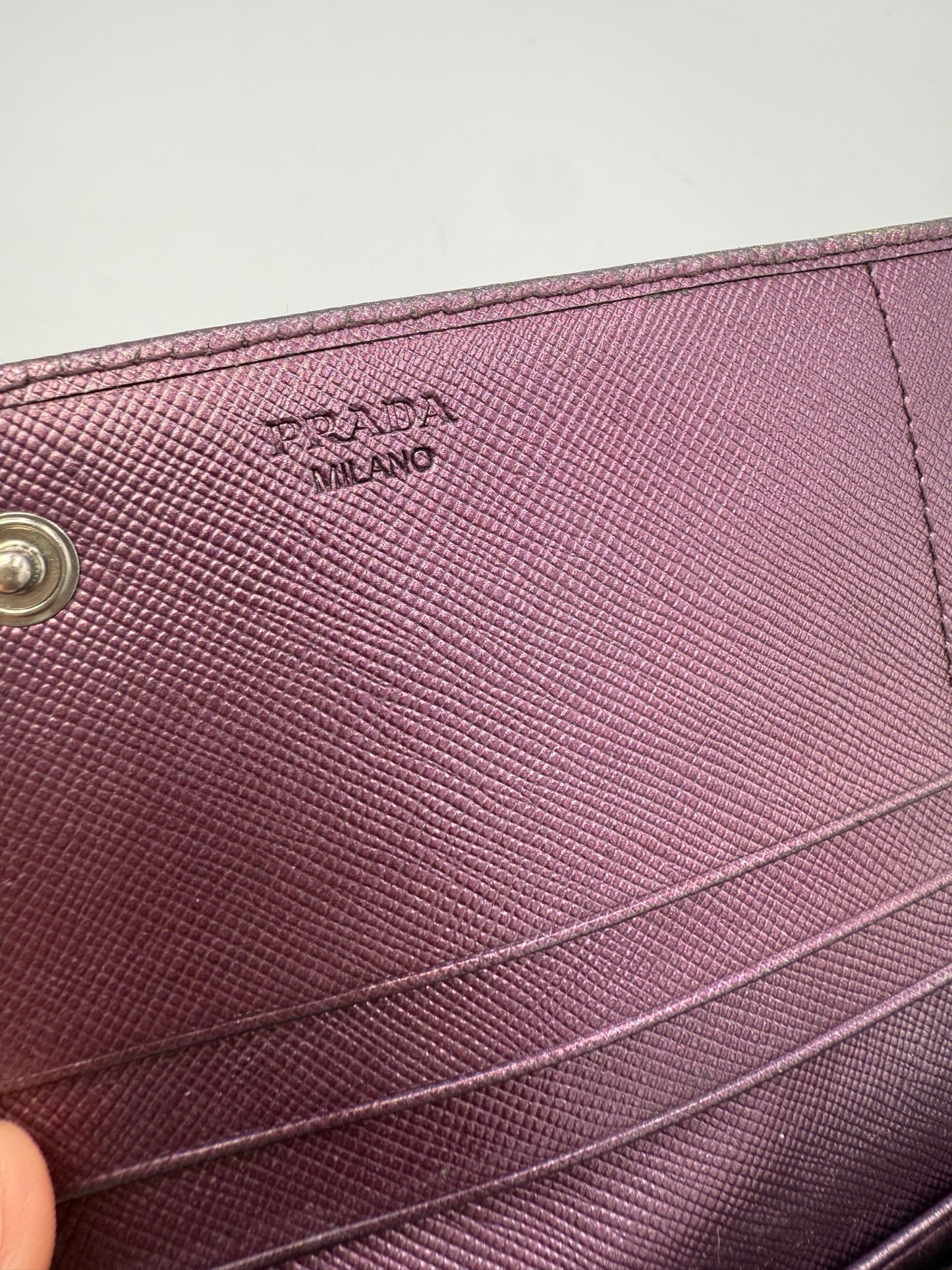 Prada Purple Iridescent Saffiano Leather Long Wallet