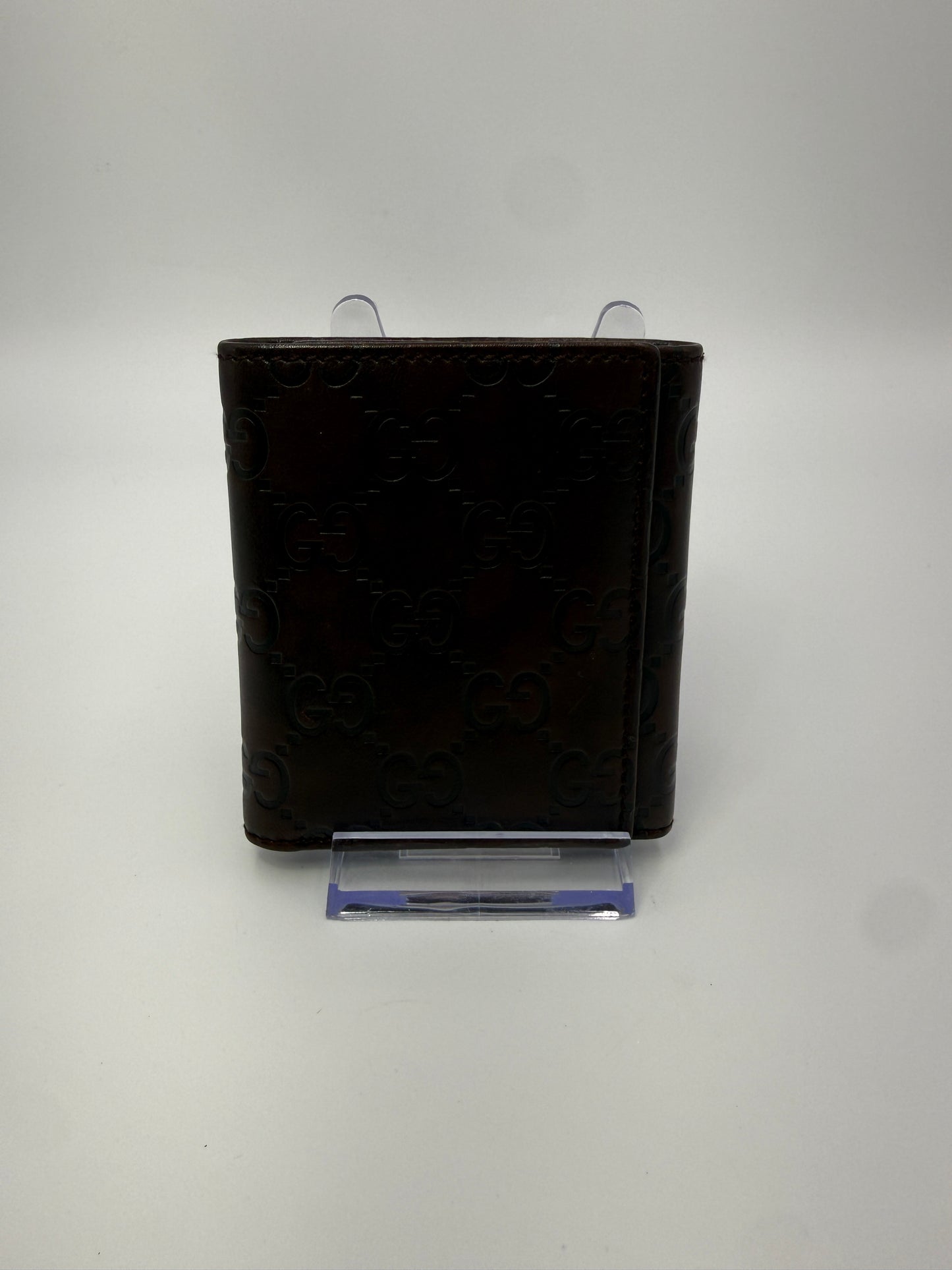 Gucci Guccissima Brown Leather Compact Trifold Wallet