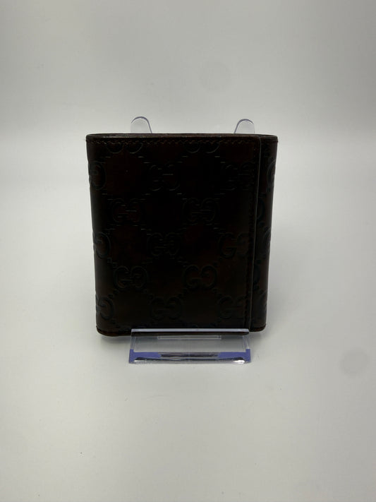 Gucci Guccissima Brown Leather Compact Trifold Wallet