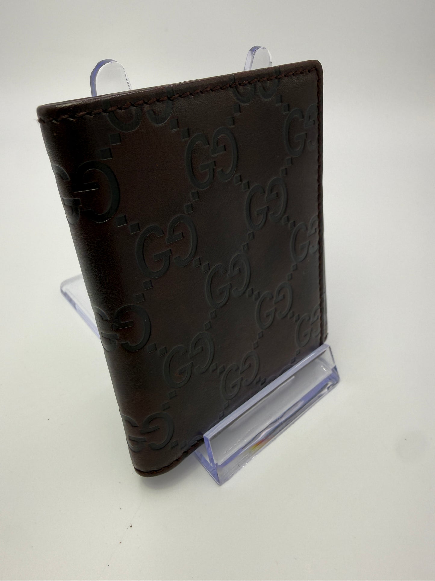 Gucci Guccissima Brown Leather Compact Trifold Wallet