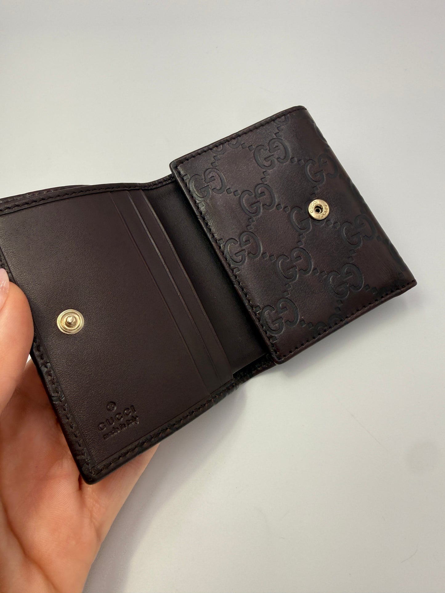 Gucci Guccissima Brown Leather Compact Trifold Wallet