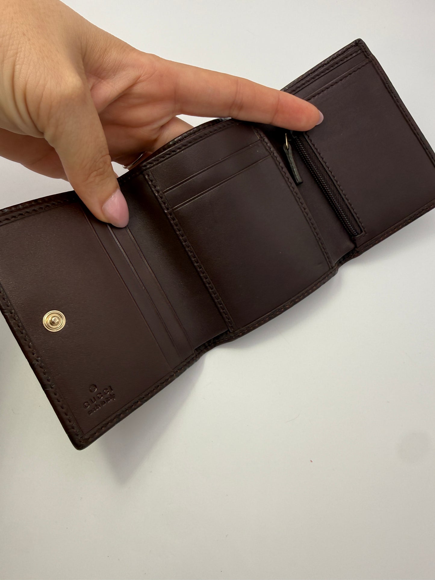 Gucci Guccissima Brown Leather Compact Trifold Wallet