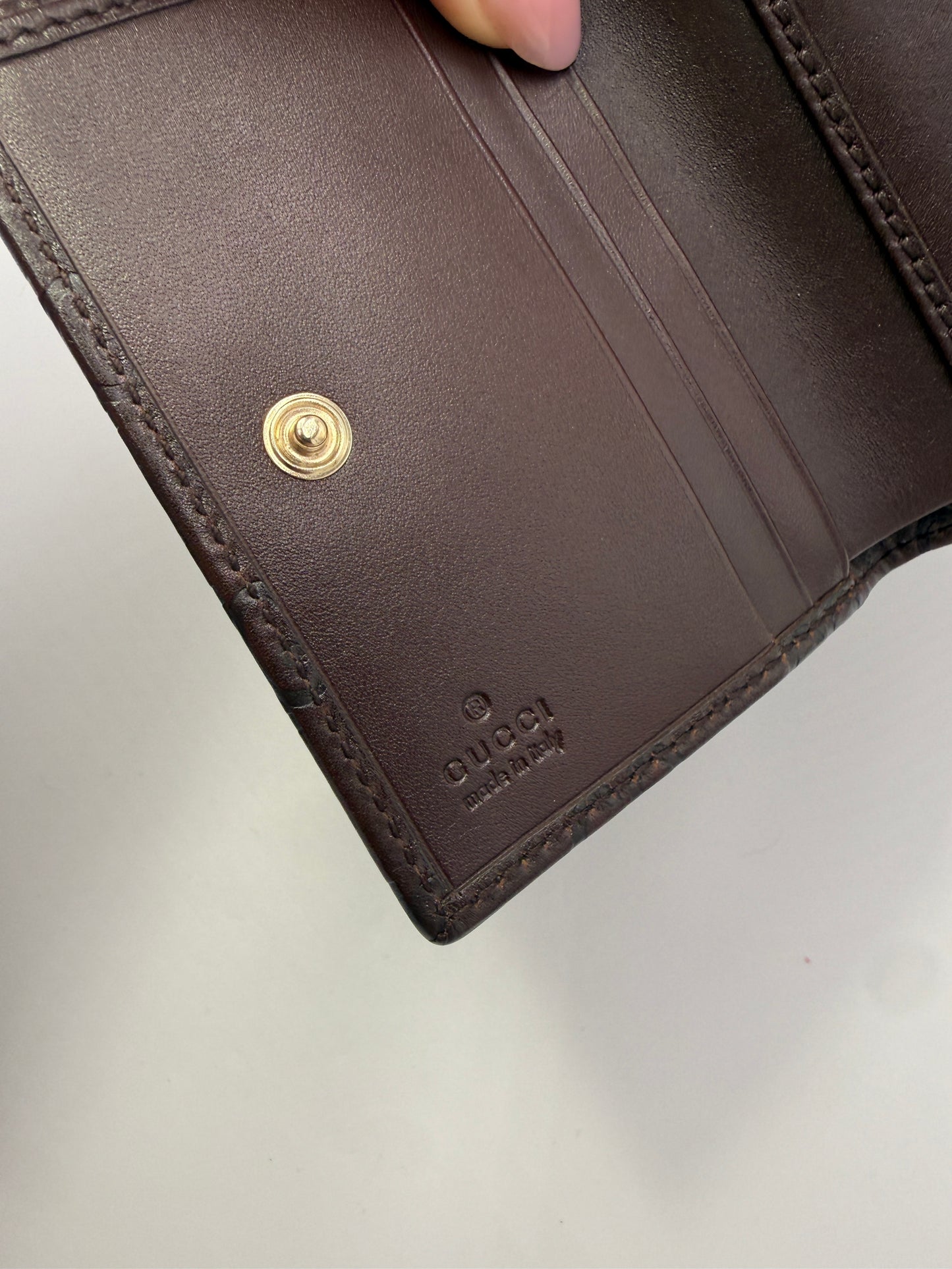 Gucci Guccissima Brown Leather Compact Trifold Wallet