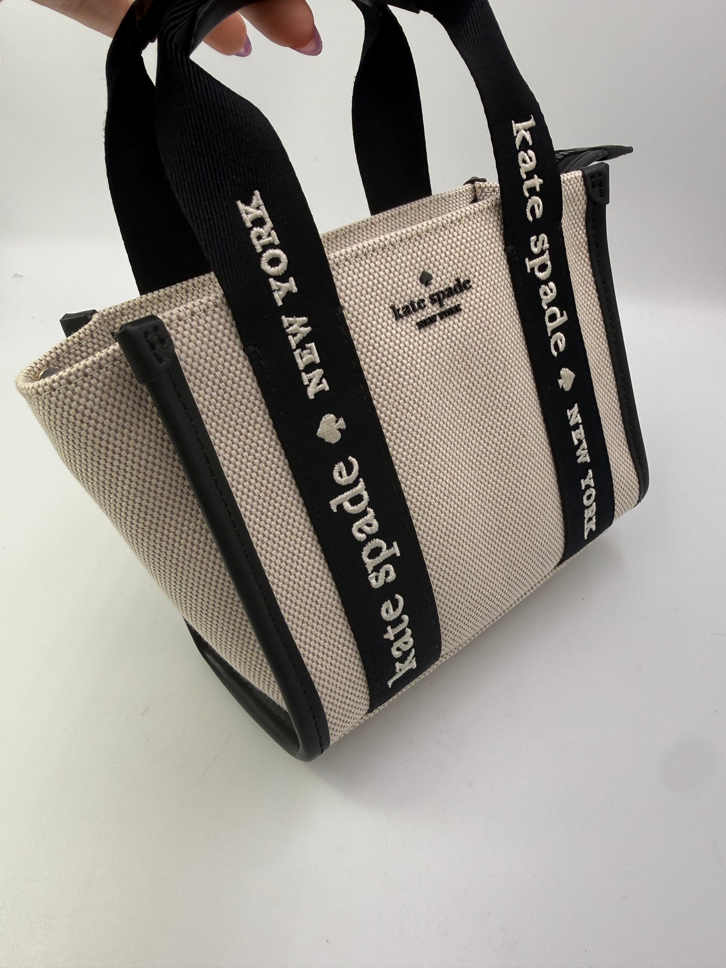 Kate Spade Beige Canvas Mini Tote and Crossbody Strap NEW WITH TAGS