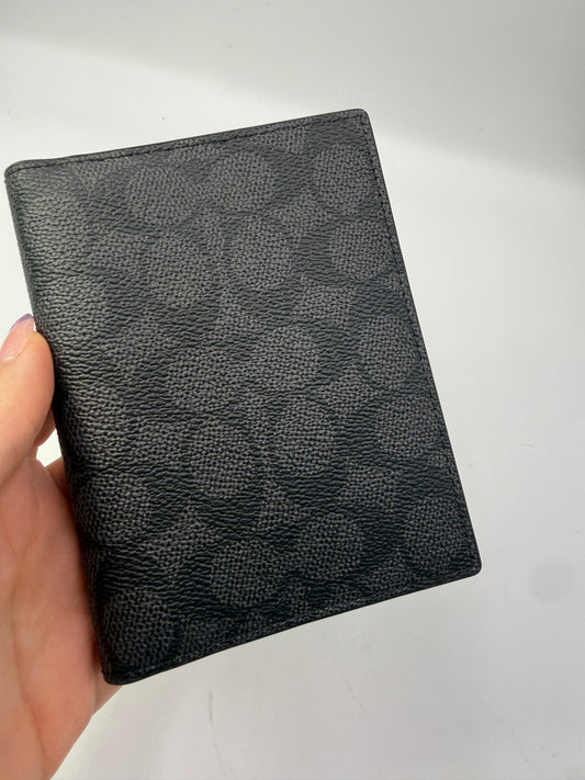 COACH Black Charcoal SIgnature Canvas Passport Holder NEW WITH TAGS