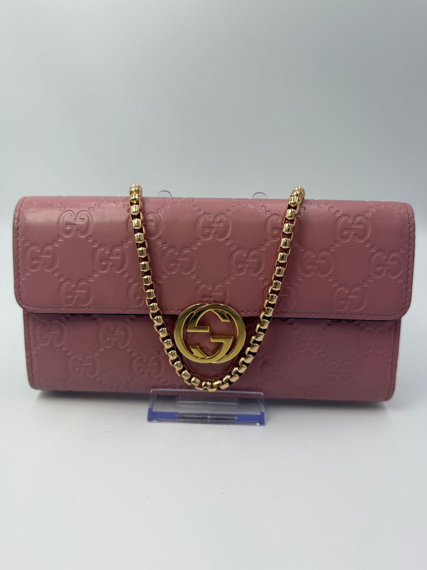 Gucci Pink Leather Guccissima Interlocking Long Wallet