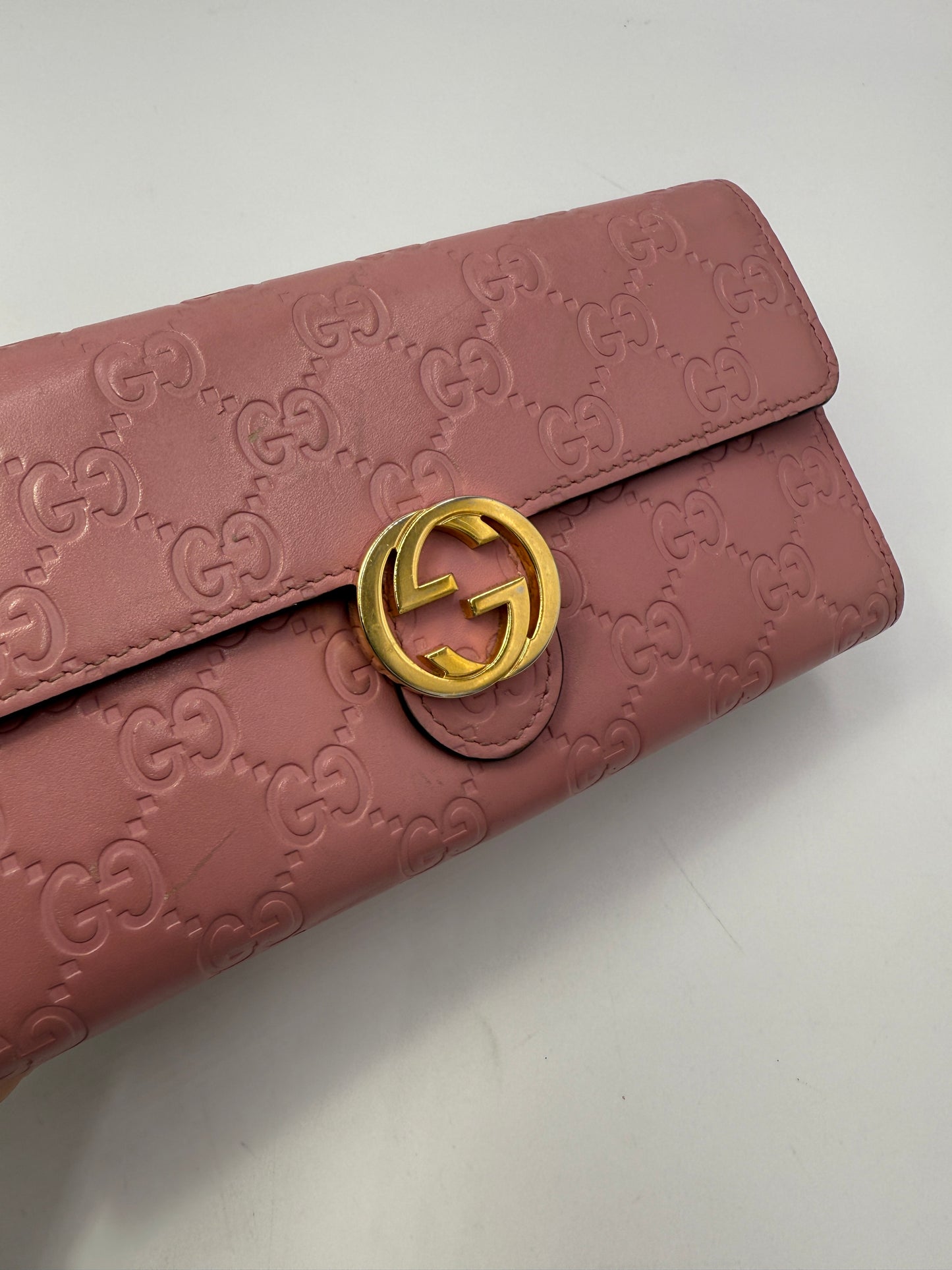 Gucci Pink Leather Guccissima Interlocking Long Wallet