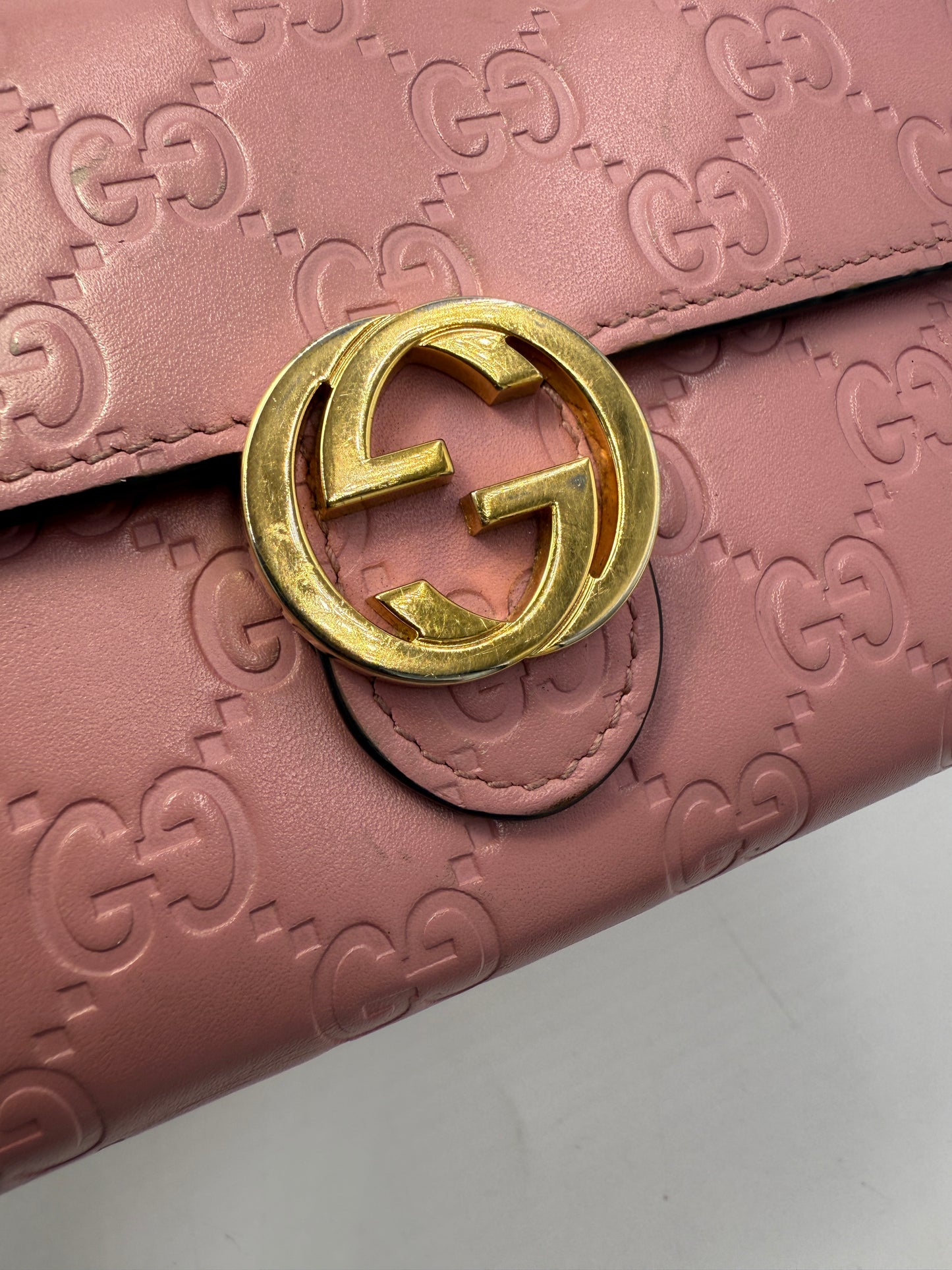 Gucci Pink Leather Guccissima Interlocking Long Wallet