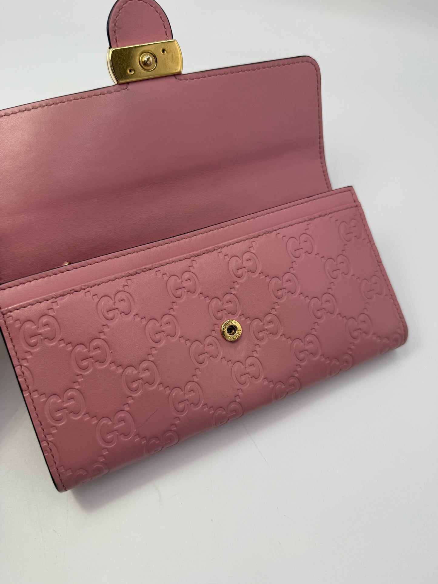 Gucci Pink Leather Guccissima Interlocking Long Wallet