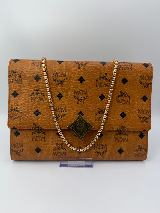 MCM Cognac Visetos Coated Canvas Crossbody