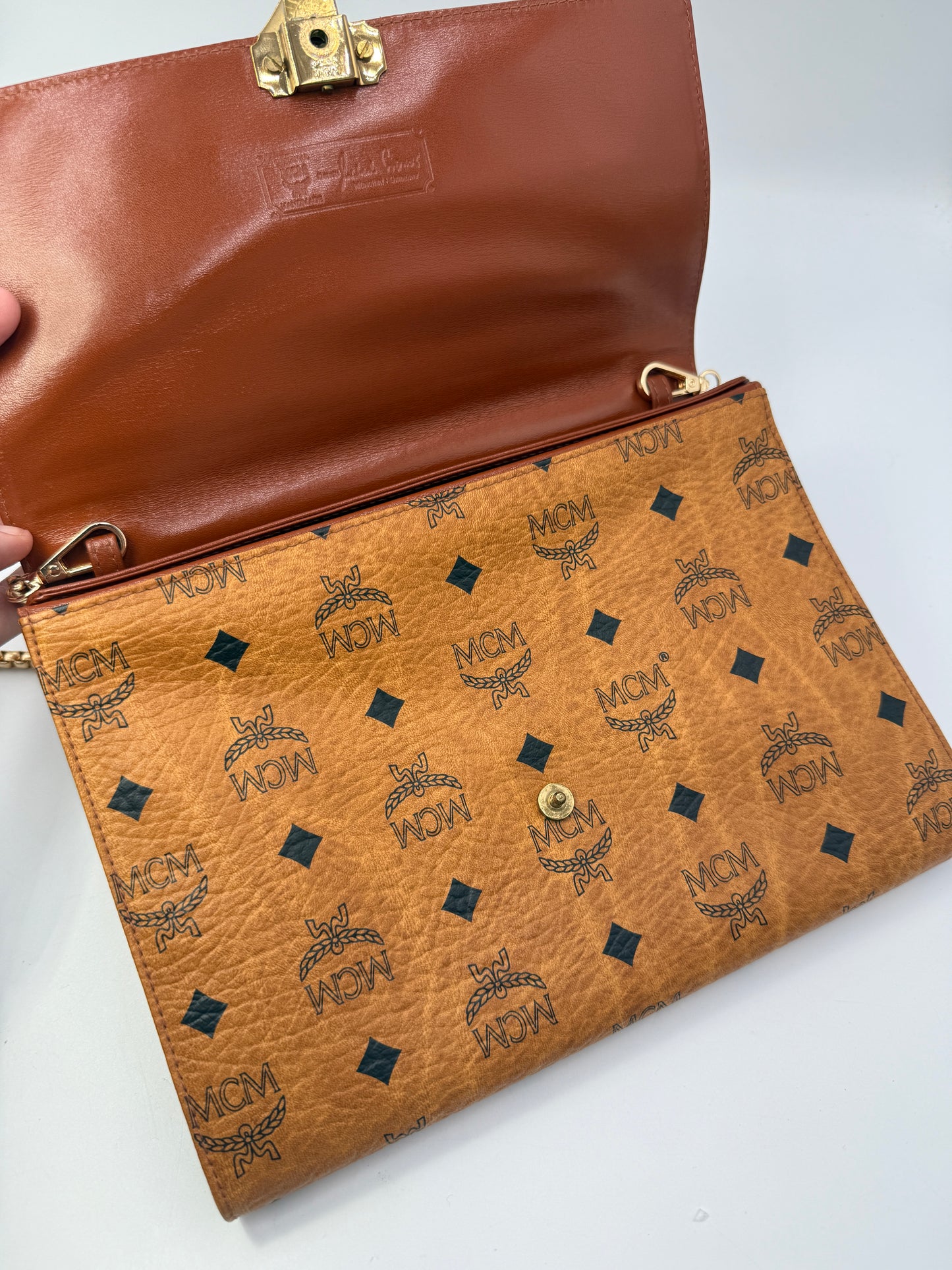 MCM Cognac Visetos Coated Canvas Crossbody