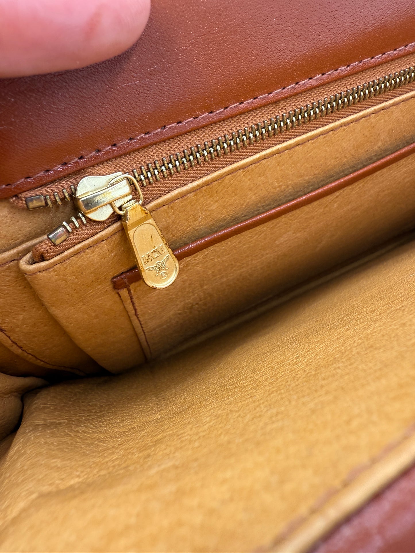 MCM Cognac Visetos Coated Canvas Crossbody