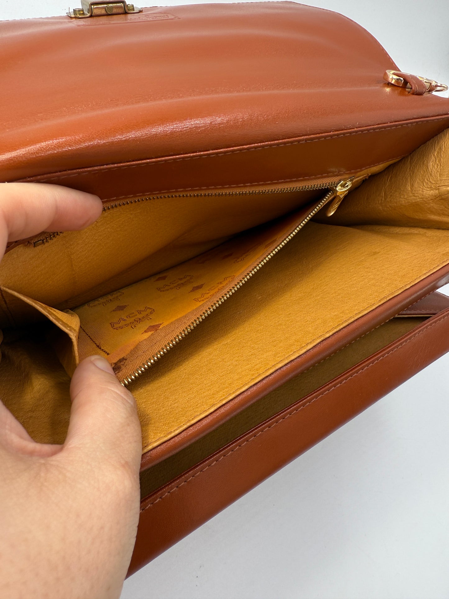 MCM Cognac Visetos Coated Canvas Crossbody