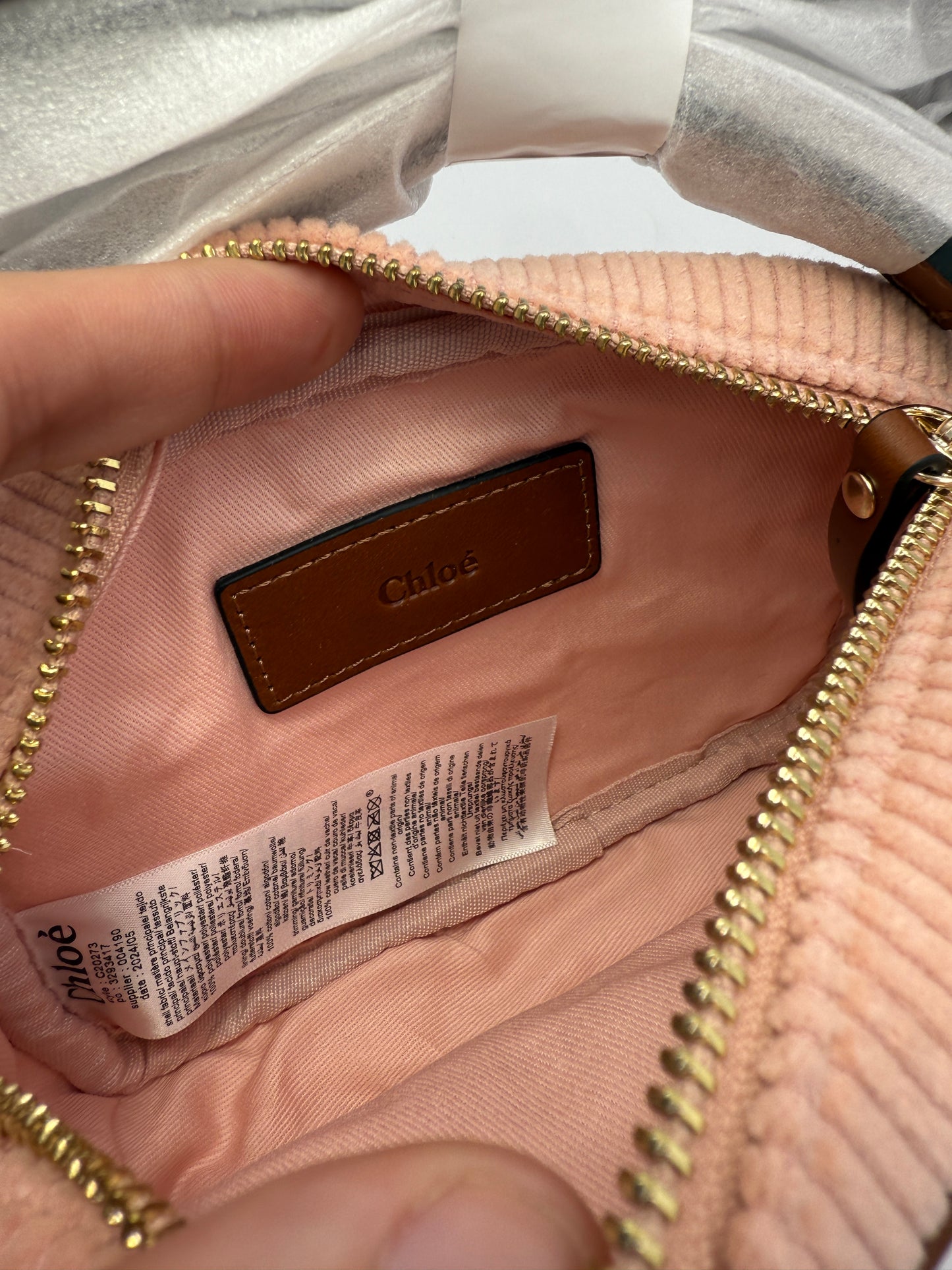 Chloe Unused Pink Corduroy Mini Crossbody Bag
