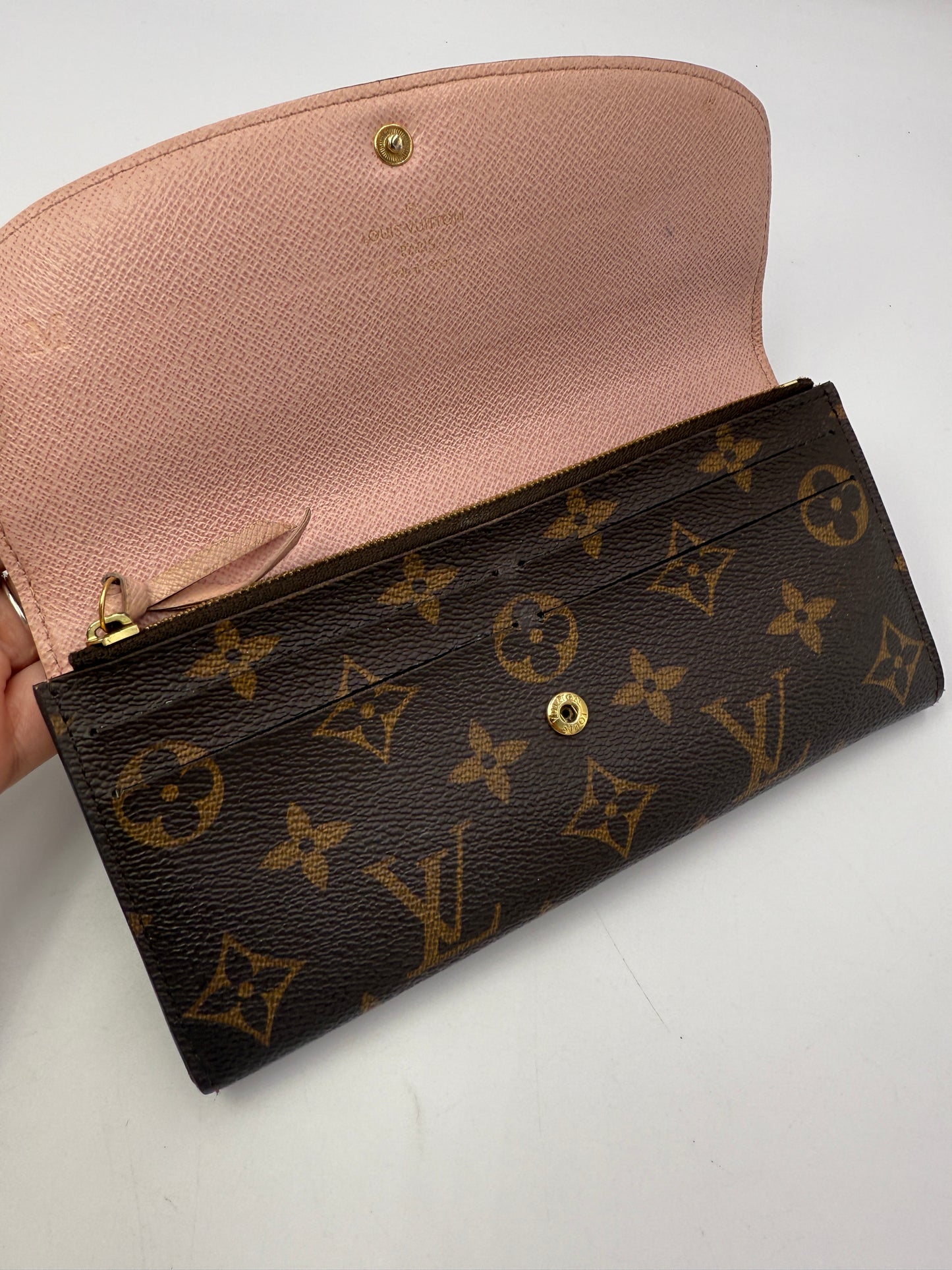 Louis Vuitton Monogram Coated Canvas Emilie Wallet Light Pink Interior CA3157