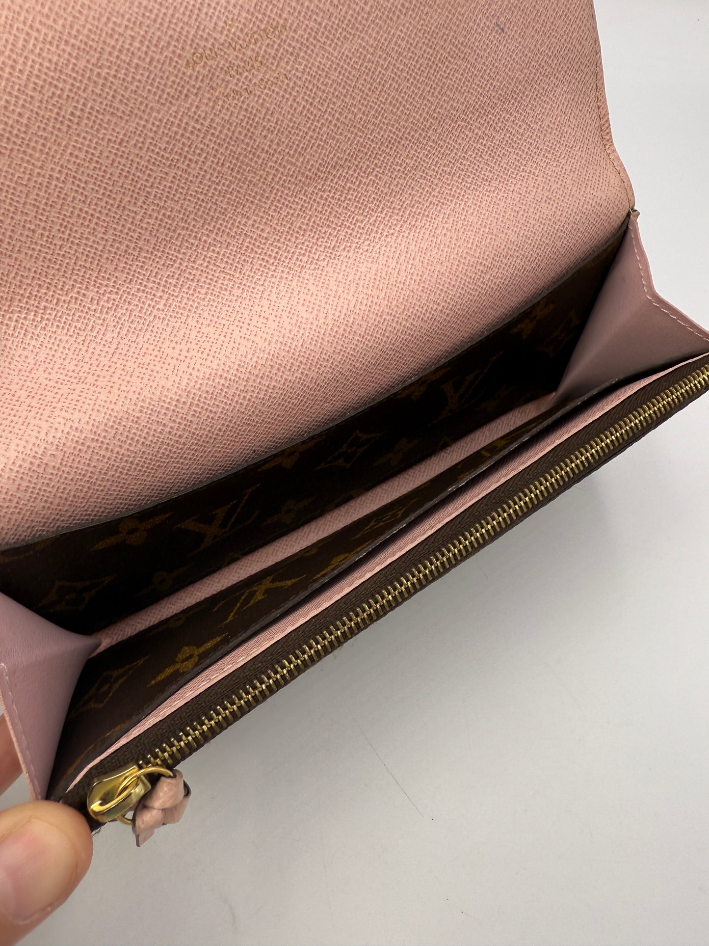Louis Vuitton Monogram Coated Canvas Emilie Wallet Light Pink Interior CA3157