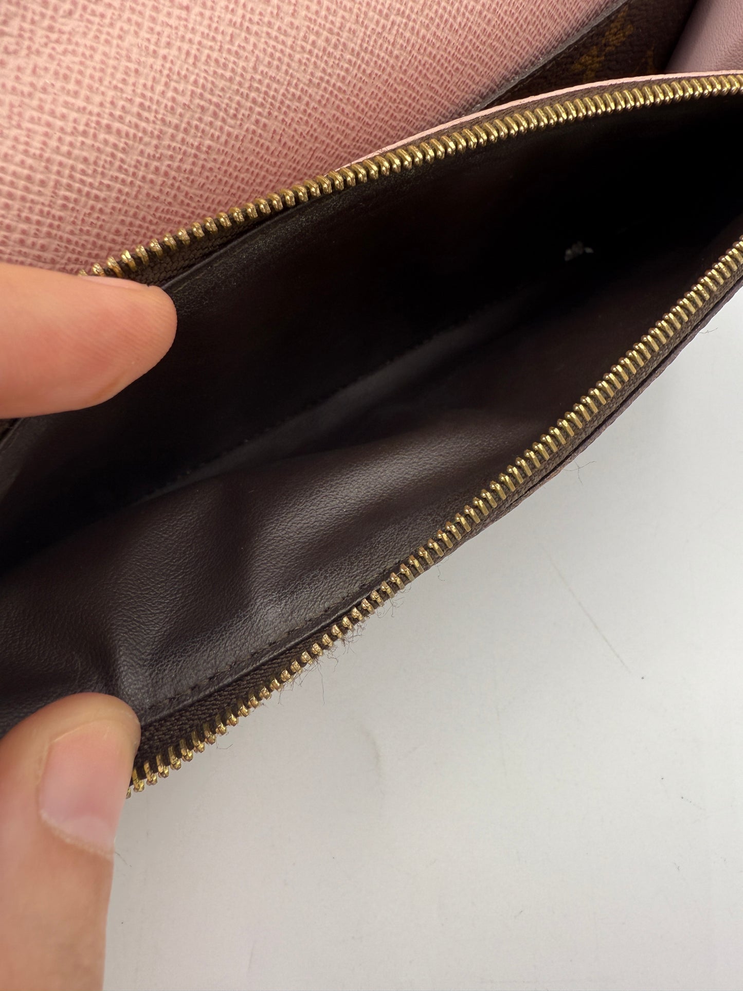 Louis Vuitton Monogram Coated Canvas Emilie Wallet Light Pink Interior CA3157