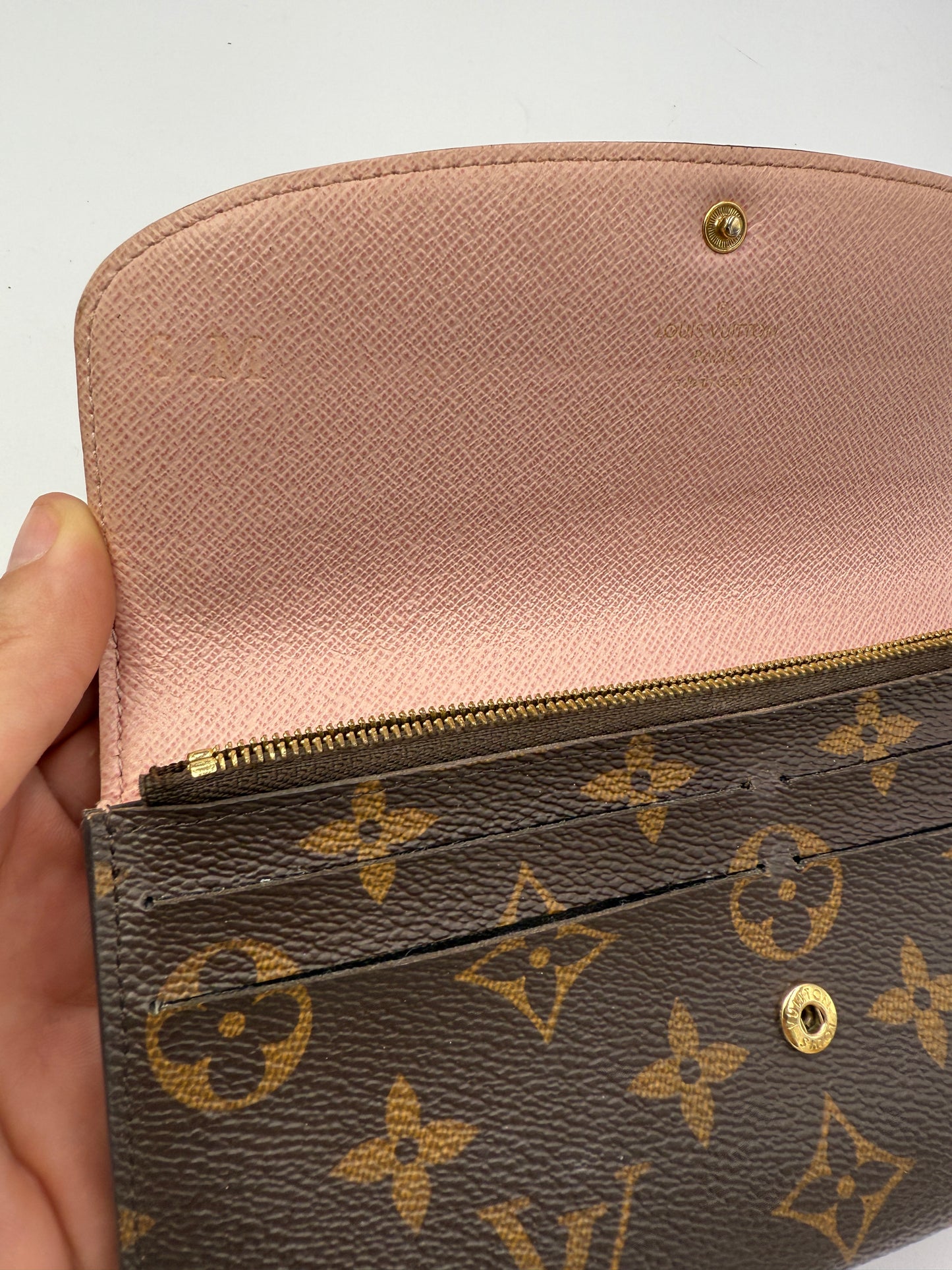 Louis Vuitton Monogram Coated Canvas Emilie Wallet Light Pink Interior CA3157
