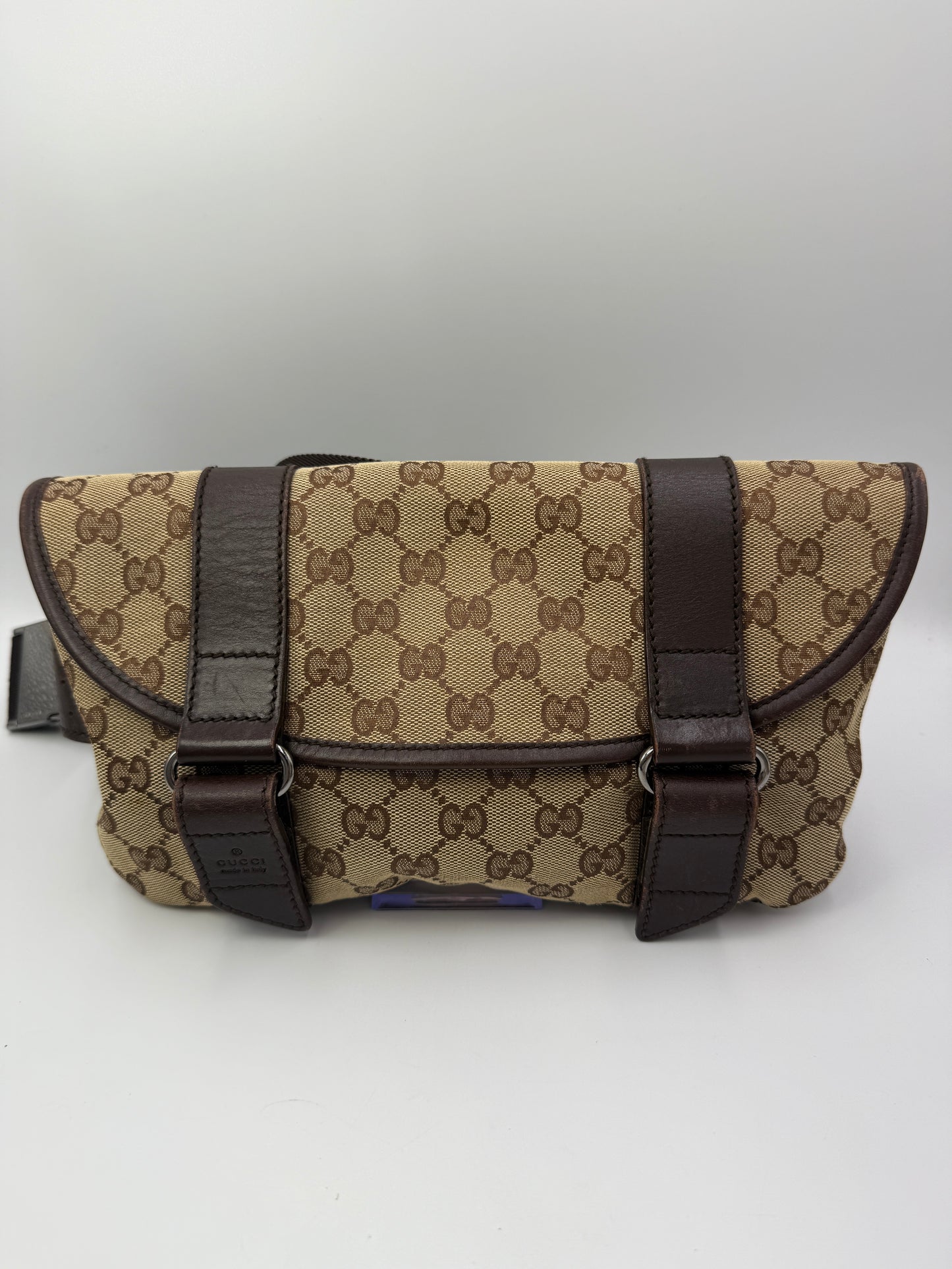 Gucci Uncoated Canvas Double Buckle Belt Sling Bag Unisex
