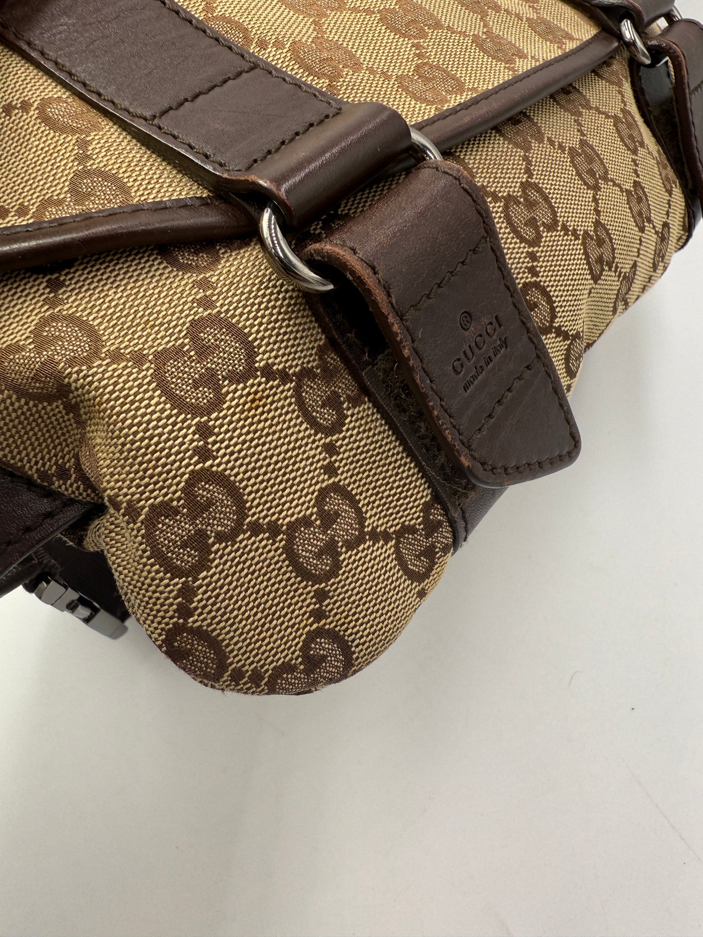 Gucci Uncoated Canvas Double Buckle Belt Sling Bag Unisex