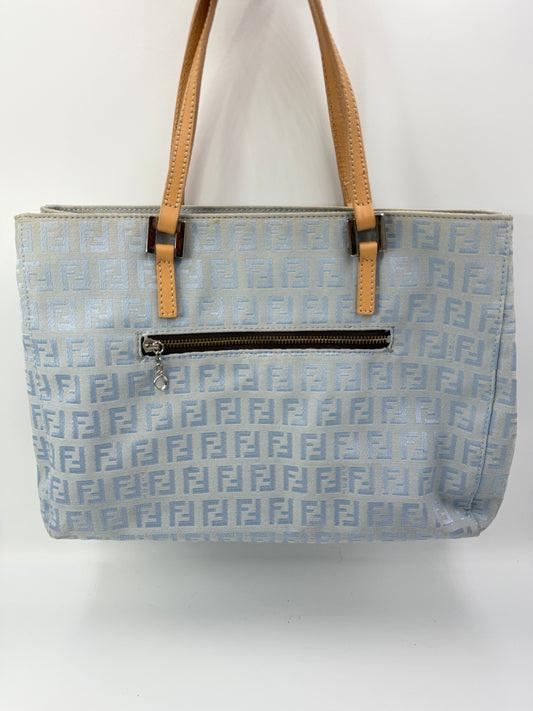 Fendi Light Blue Zucchino Mini Tote Silver Hardware