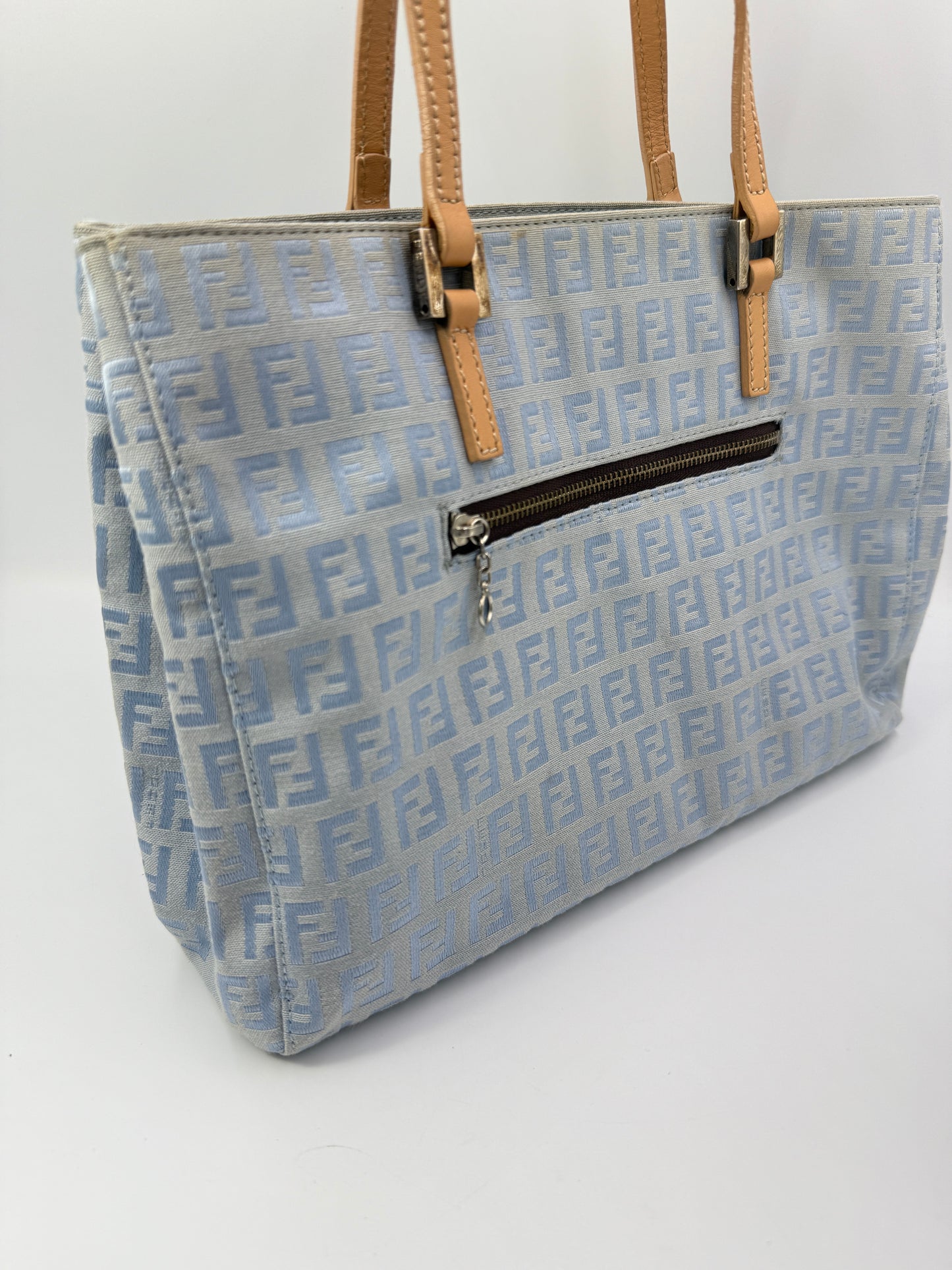 Fendi Light Blue Zucchino Mini Tote Silver Hardware