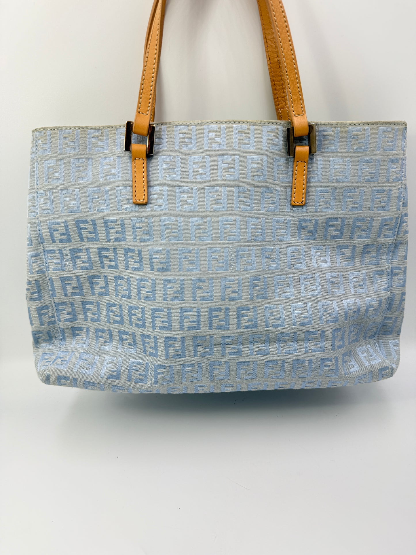 Fendi Light Blue Zucchino Mini Tote Silver Hardware