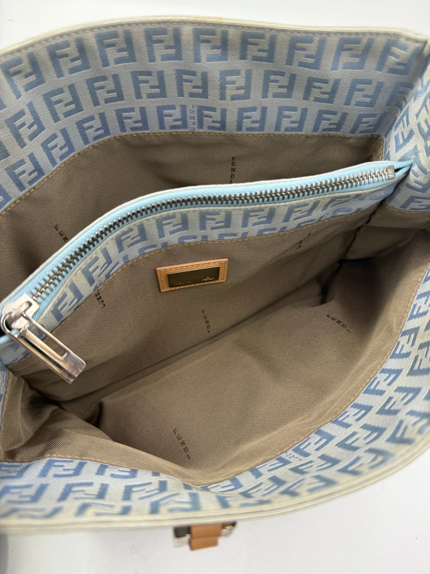 Fendi Light Blue Zucchino Mini Tote Silver Hardware