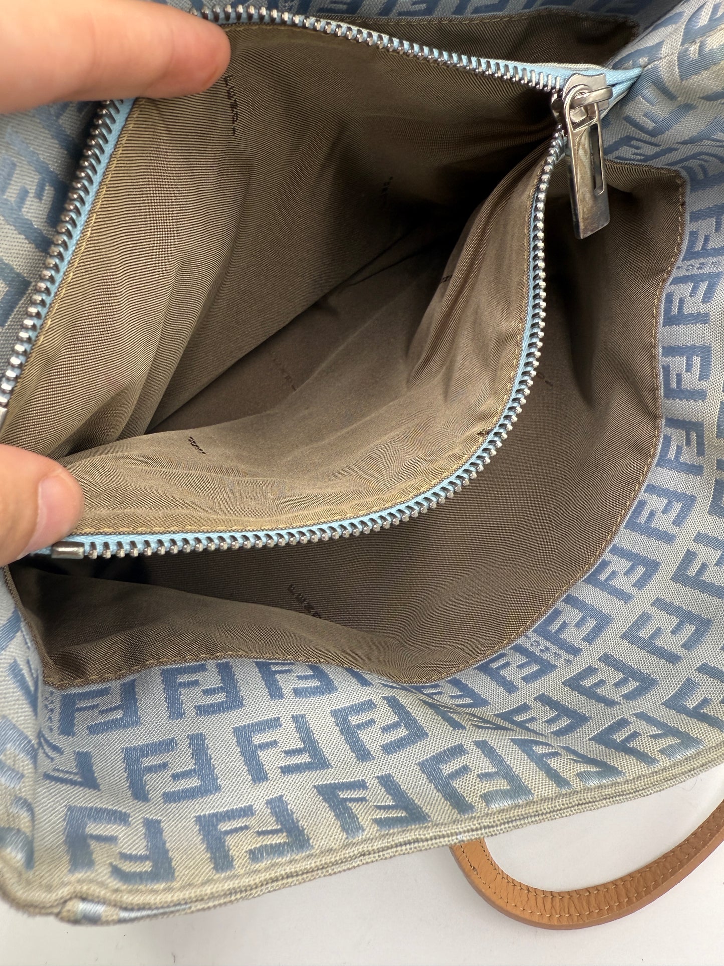 Fendi Light Blue Zucchino Mini Tote Silver Hardware