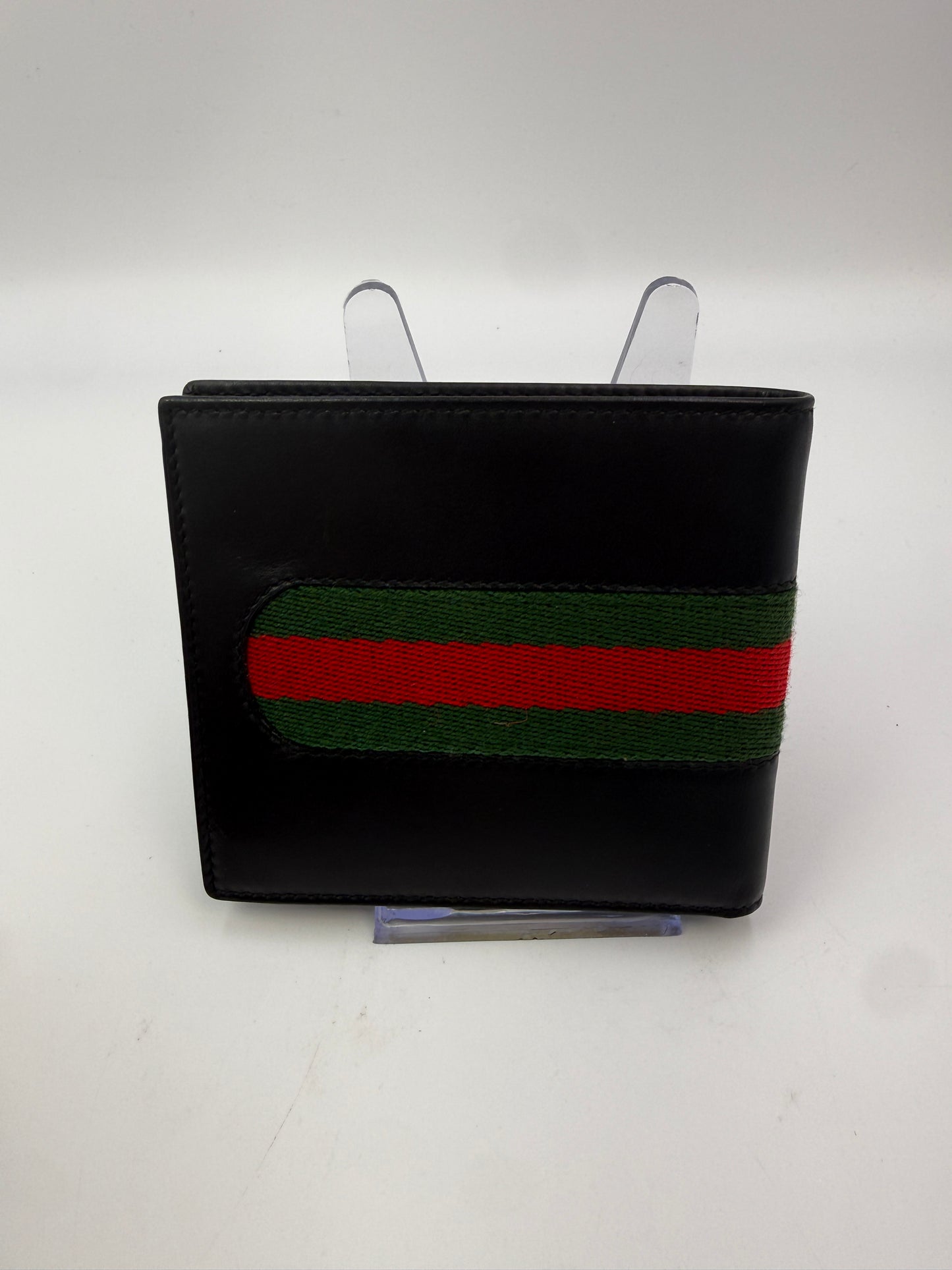 Gucci Vintage Black Leather Sherry Line Bifold Wallet with Box