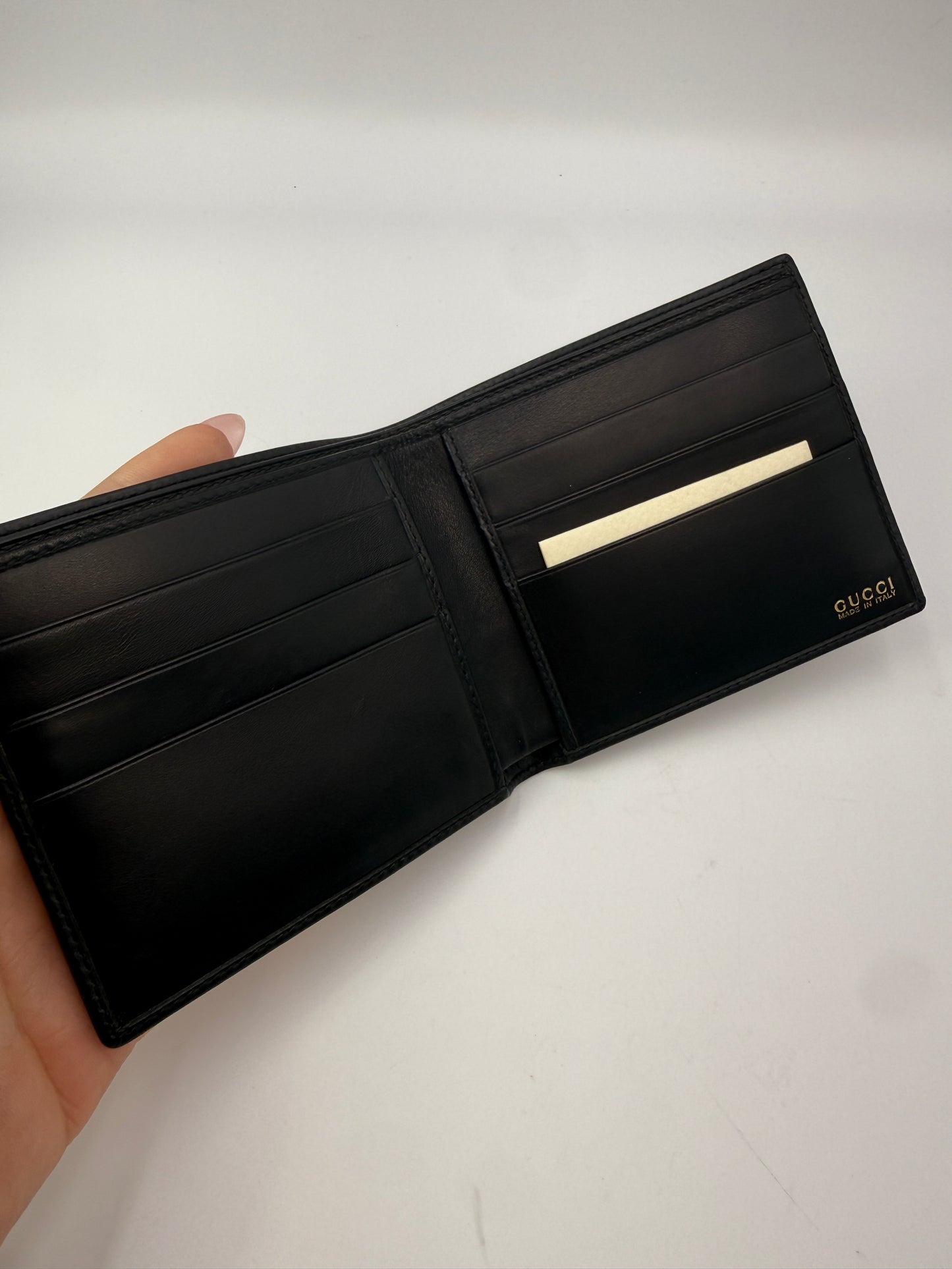 Gucci Vintage Black Leather Sherry Line Bifold Wallet with Box