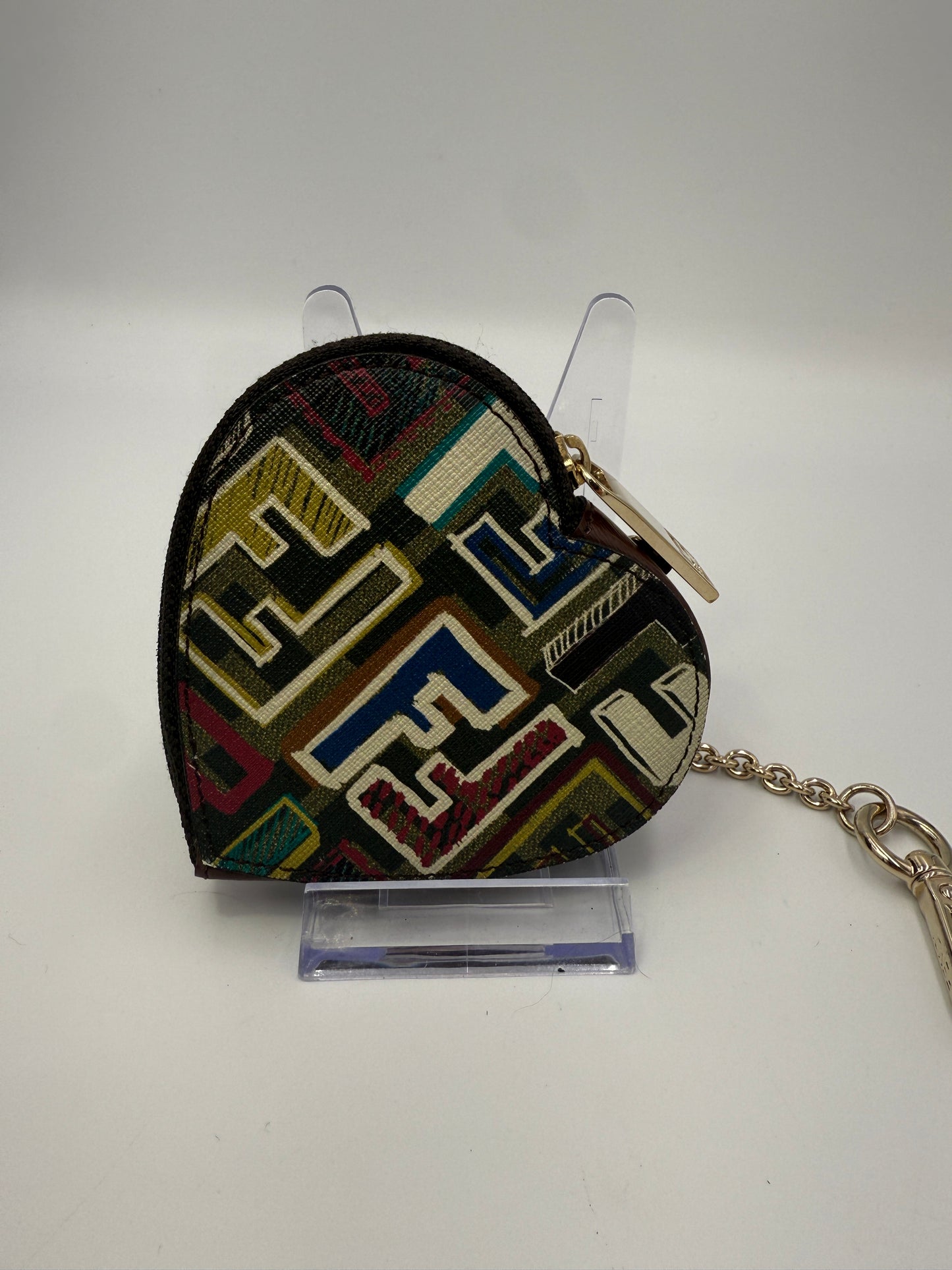 Fendi Multicolor Zucca Coated Canvas Heart Bag Charm Coin Case
