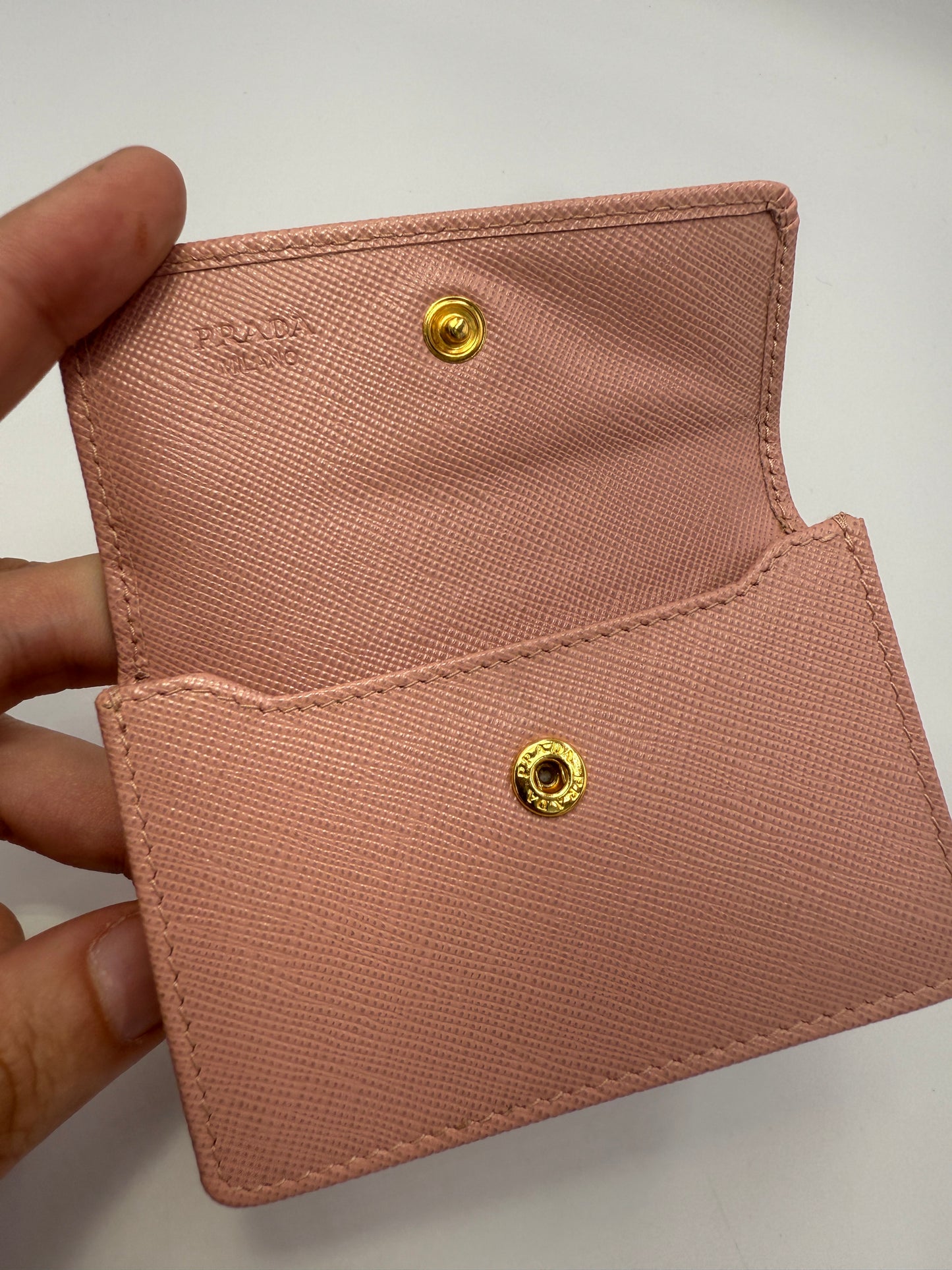 Prada Blush Pink Saffiano Leather Compact Card Holder