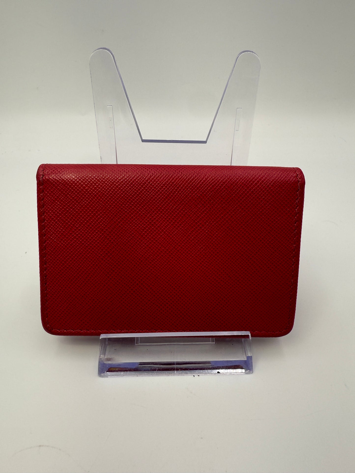 Prada Fuschia Pink Saffiano Leather Compact Card Holder Full Set