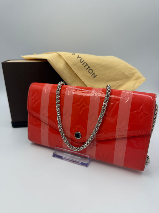 Louis Vuitton Monogram Vernis Pink Rayures Sarah Wallet Full Set