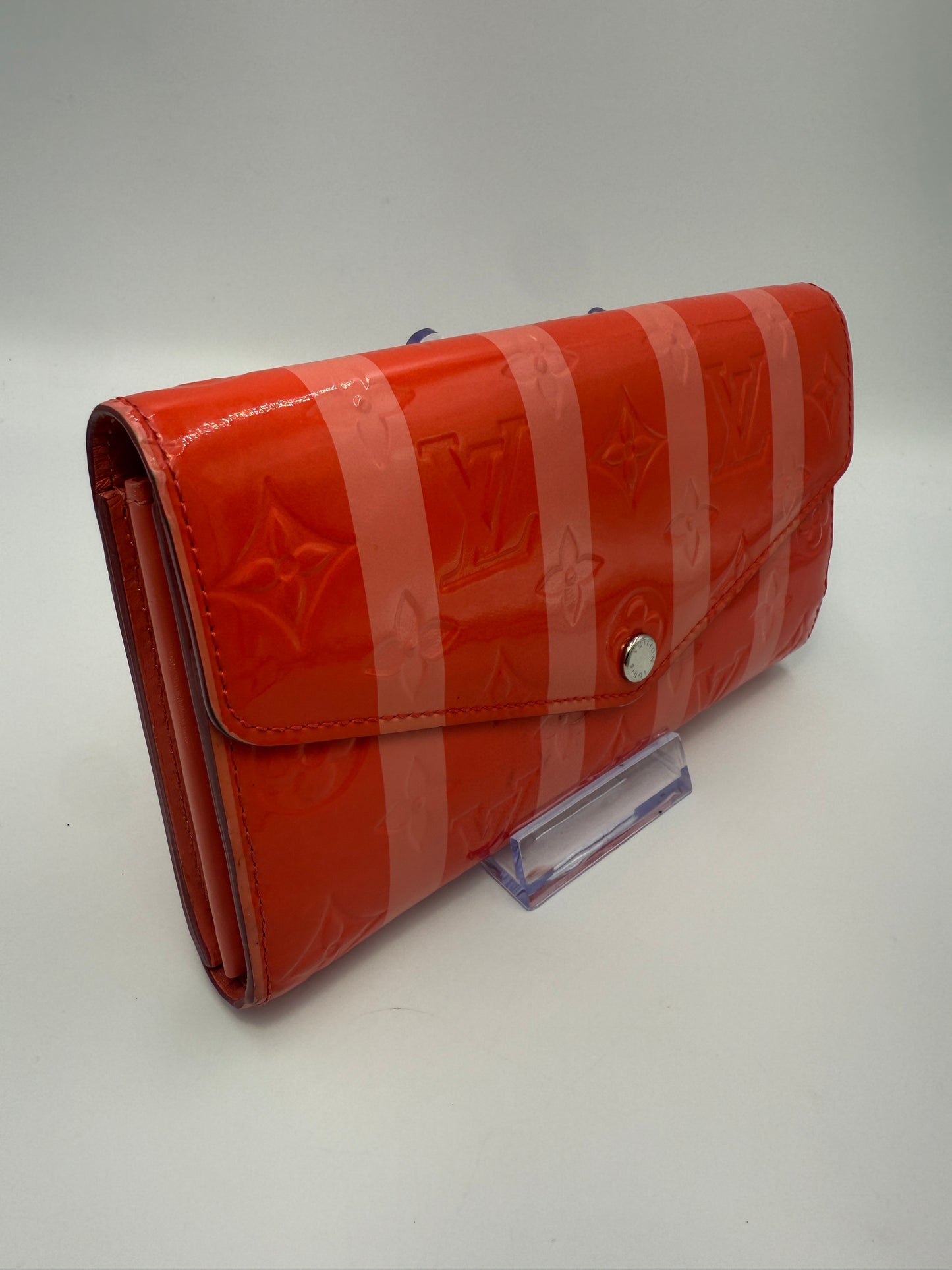 Louis Vuitton Monogram Vernis Pink Rayures Sarah Wallet Full Set