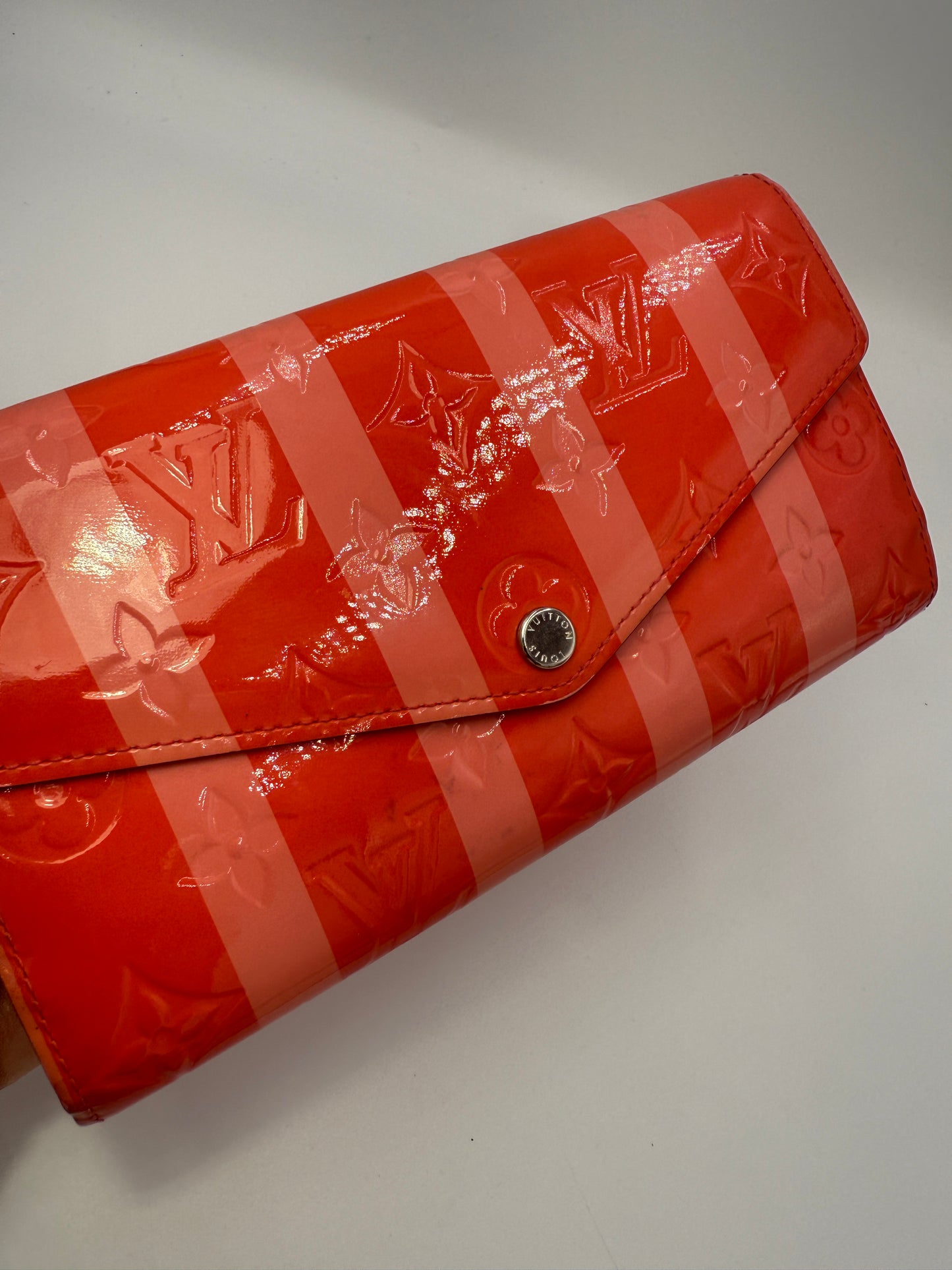 Louis Vuitton Monogram Vernis Pink Rayures Sarah Wallet Full Set